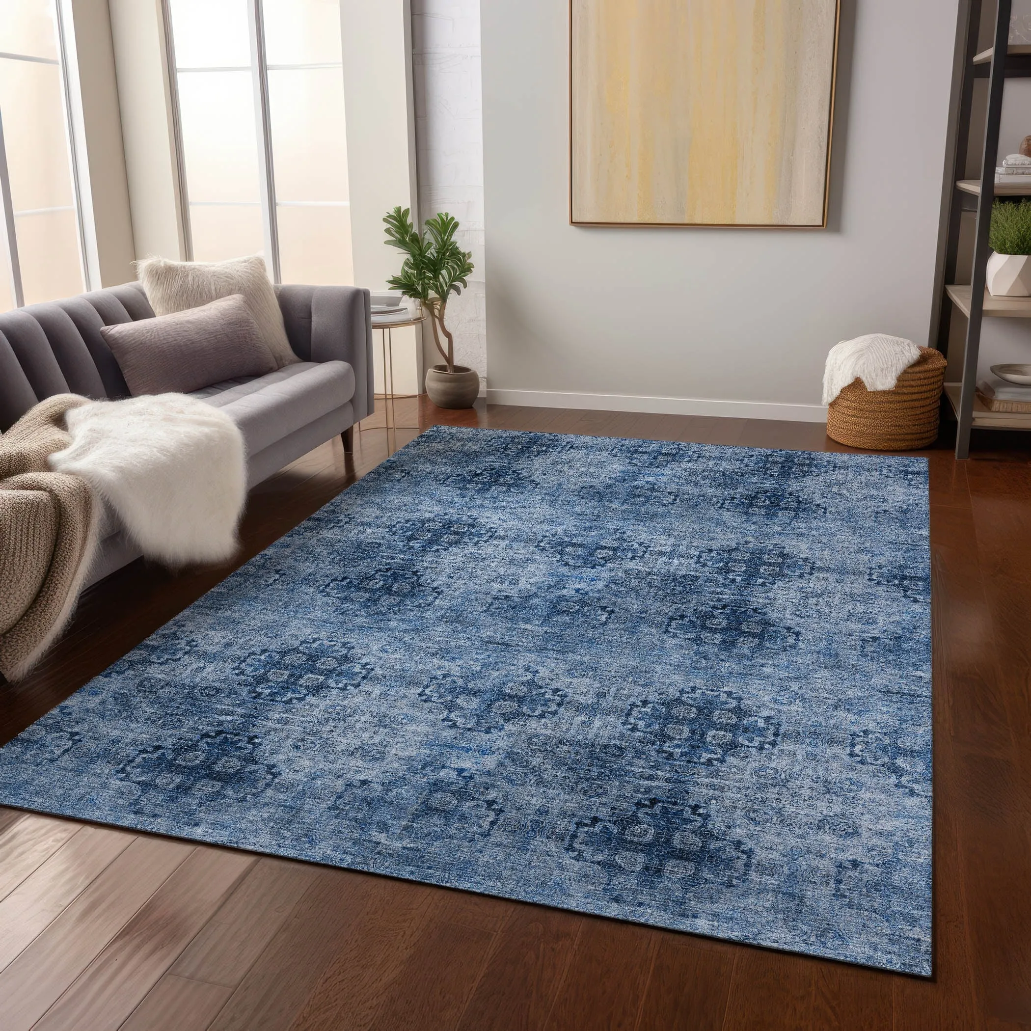 Machine Washable Indoor/ Outdoor Vintage Medallions Chantille Rug