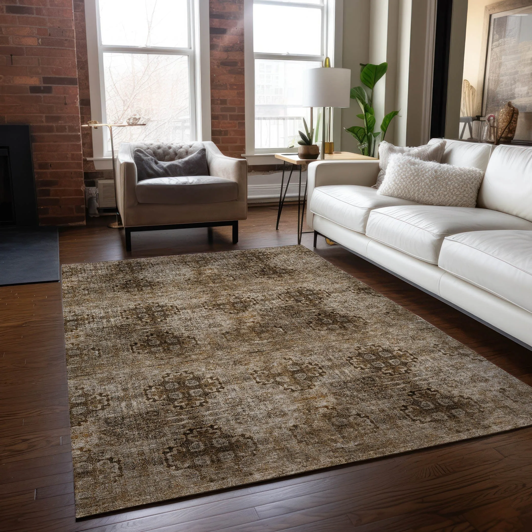 Machine Washable Indoor/ Outdoor Vintage Medallions Chantille Rug