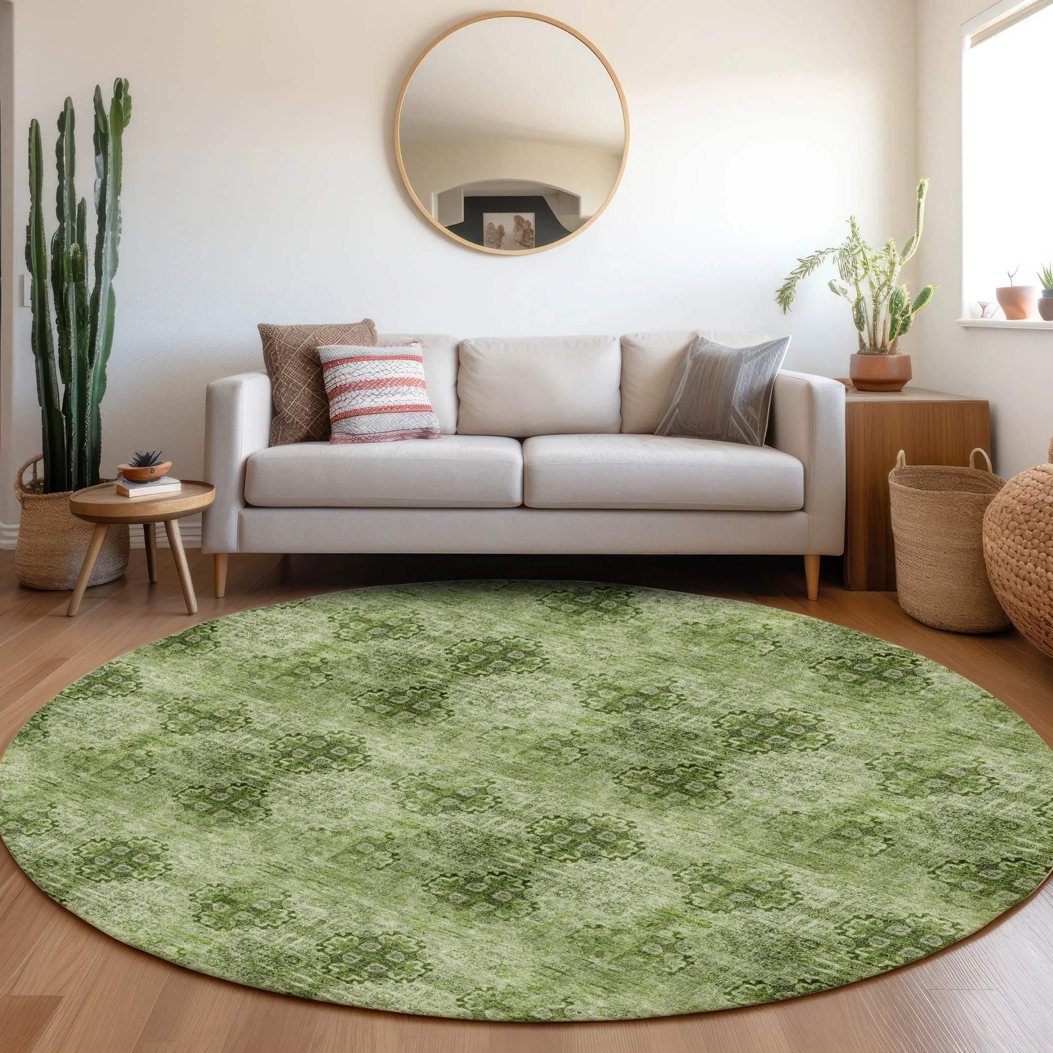 Machine Washable Indoor/ Outdoor Vintage Medallions Chantille Rug