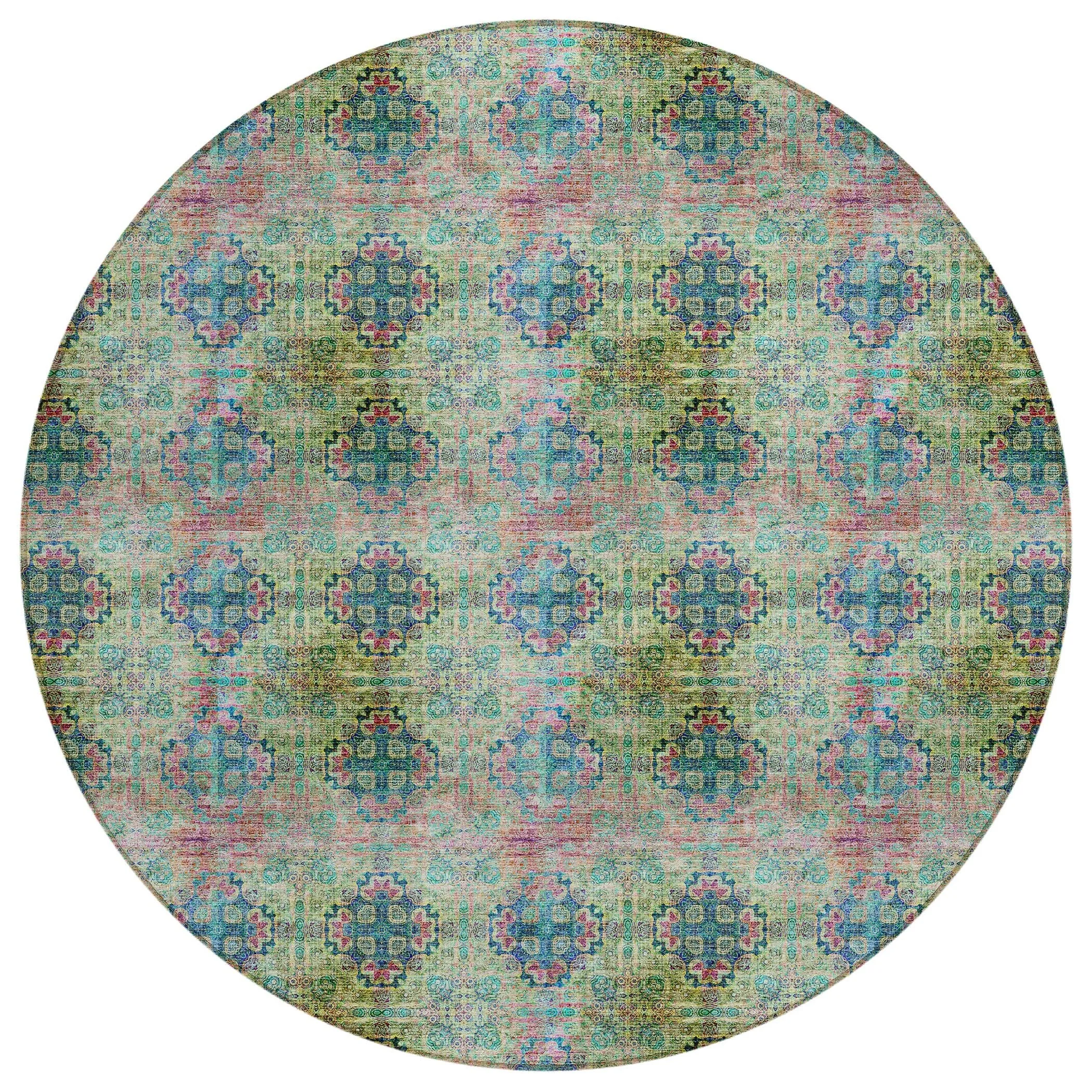 Machine Washable Indoor/ Outdoor Vintage Medallions Chantille Rug