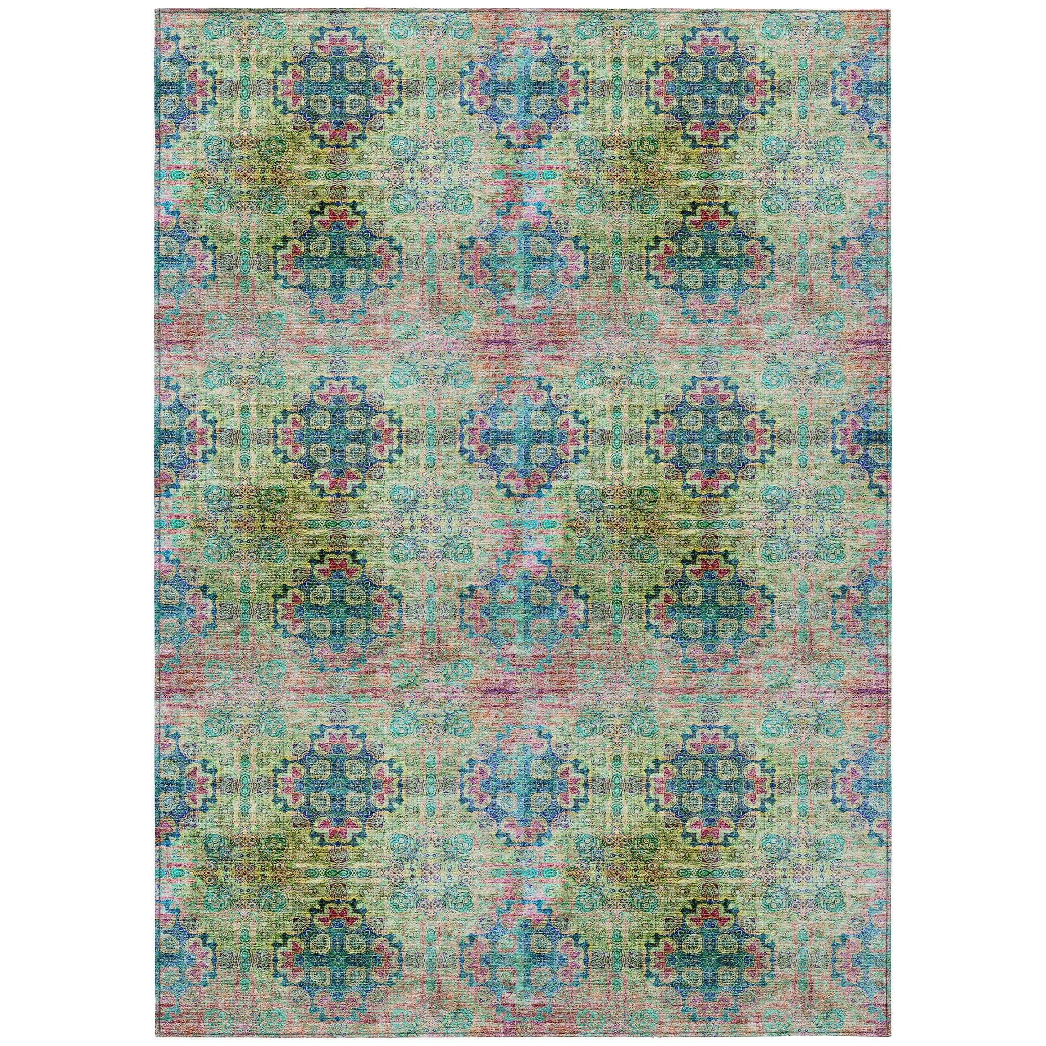 Machine Washable Indoor/ Outdoor Vintage Medallions Chantille Rug