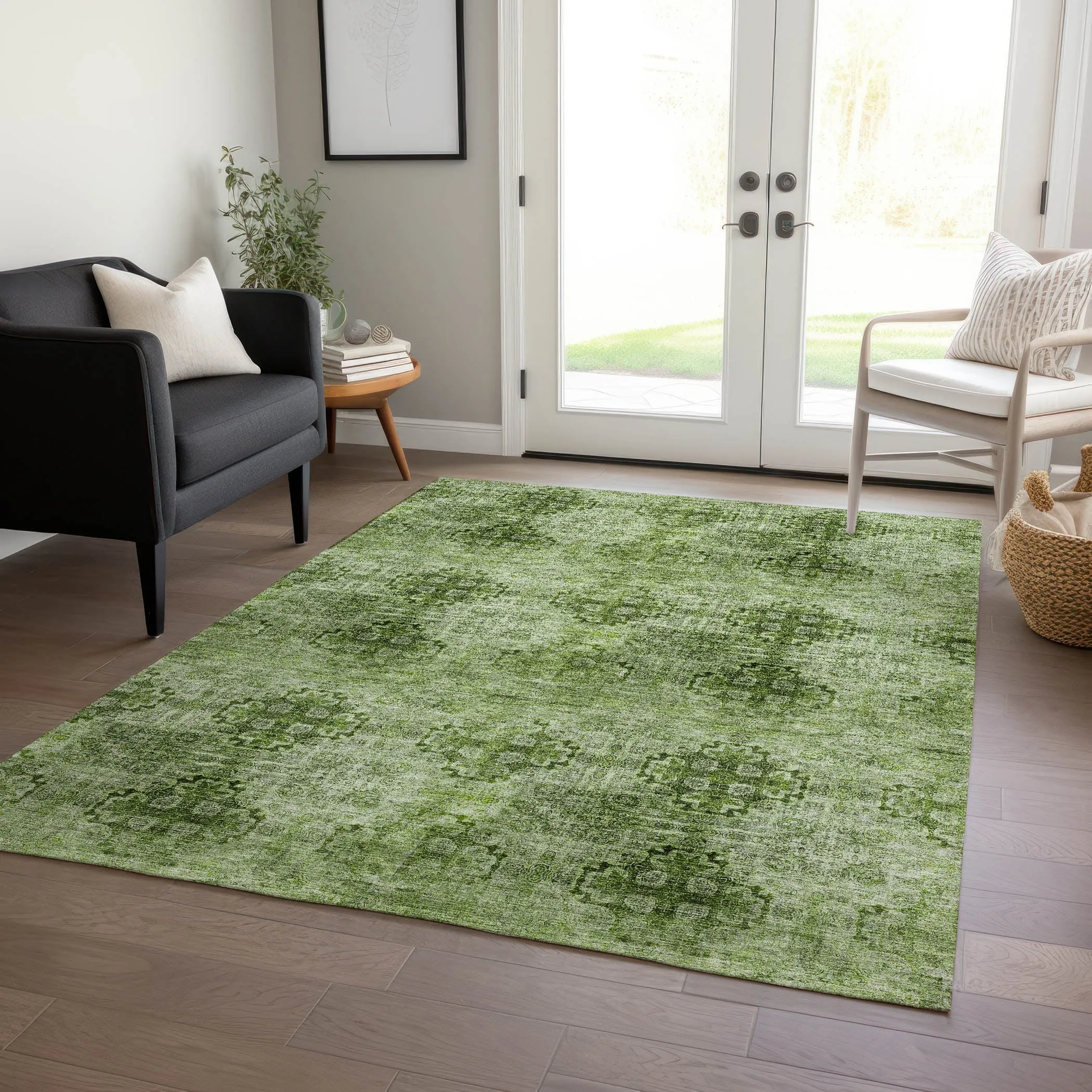 Machine Washable Indoor/ Outdoor Vintage Medallions Chantille Rug