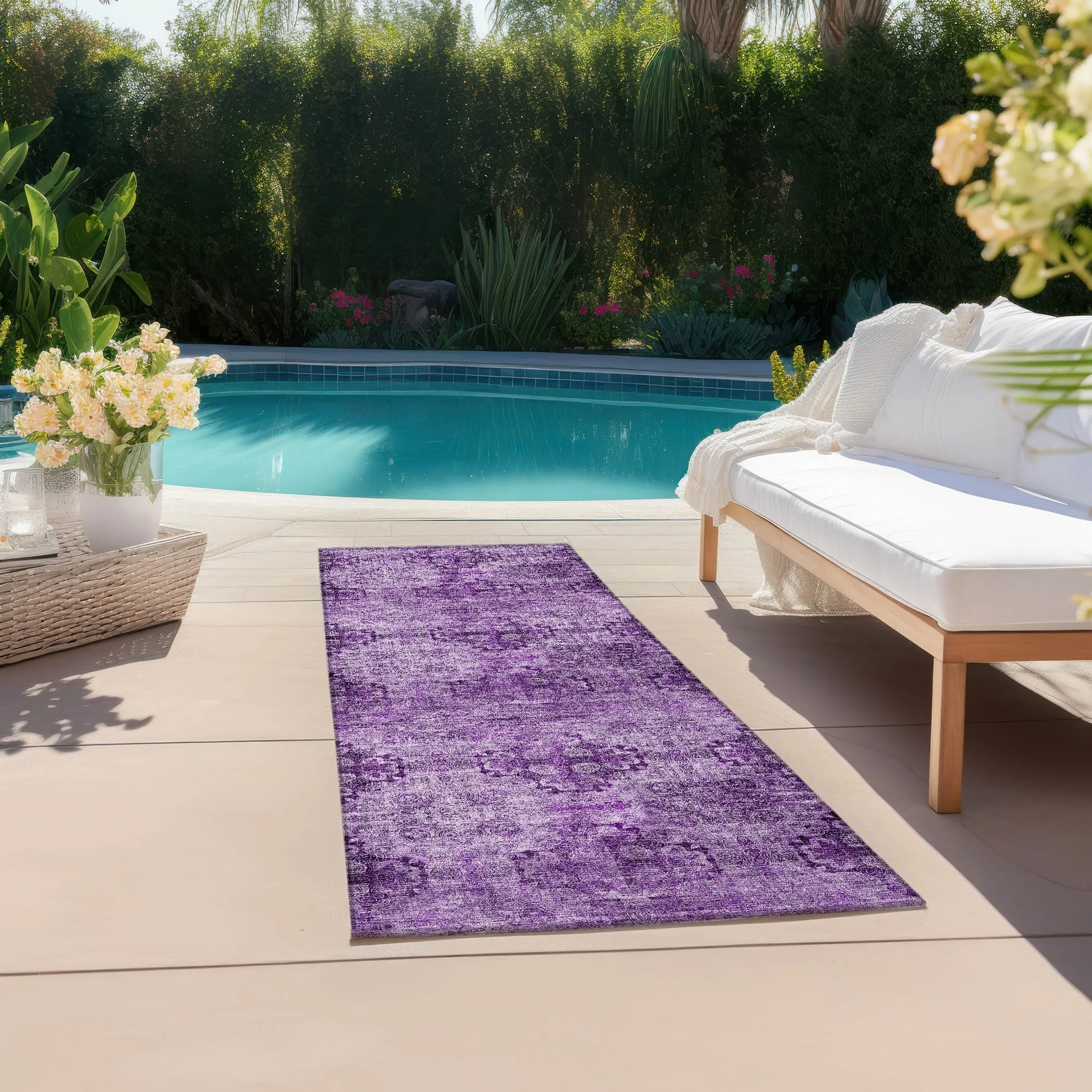 Machine Washable Indoor/ Outdoor Vintage Medallions Chantille Rug
