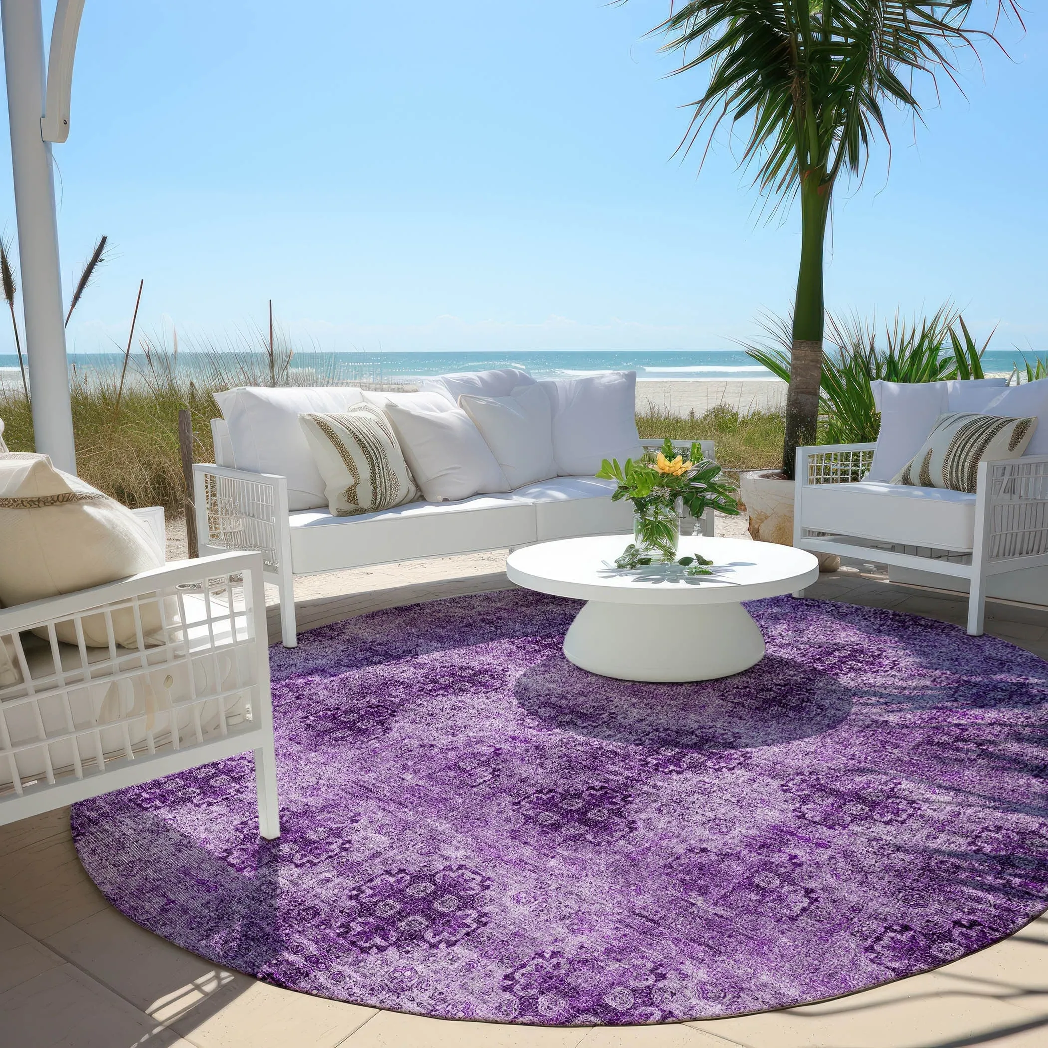Machine Washable Indoor/ Outdoor Vintage Medallions Chantille Rug