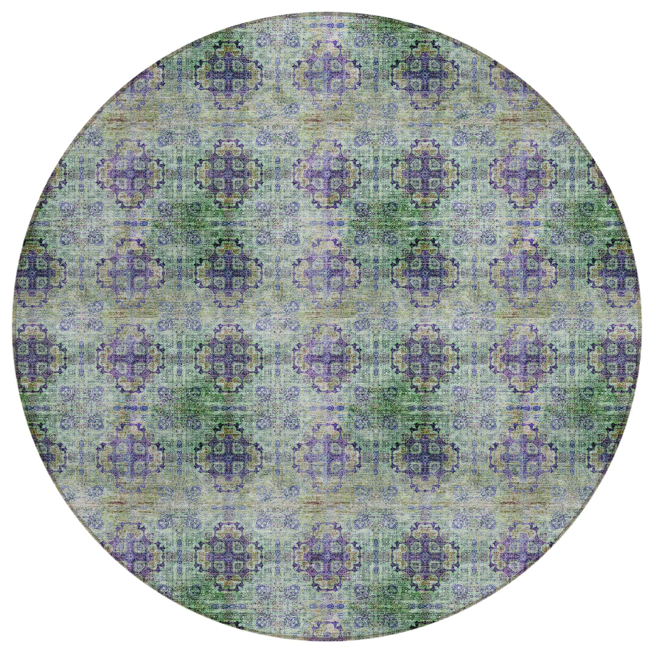 Machine Washable Indoor/ Outdoor Vintage Medallions Chantille Rug