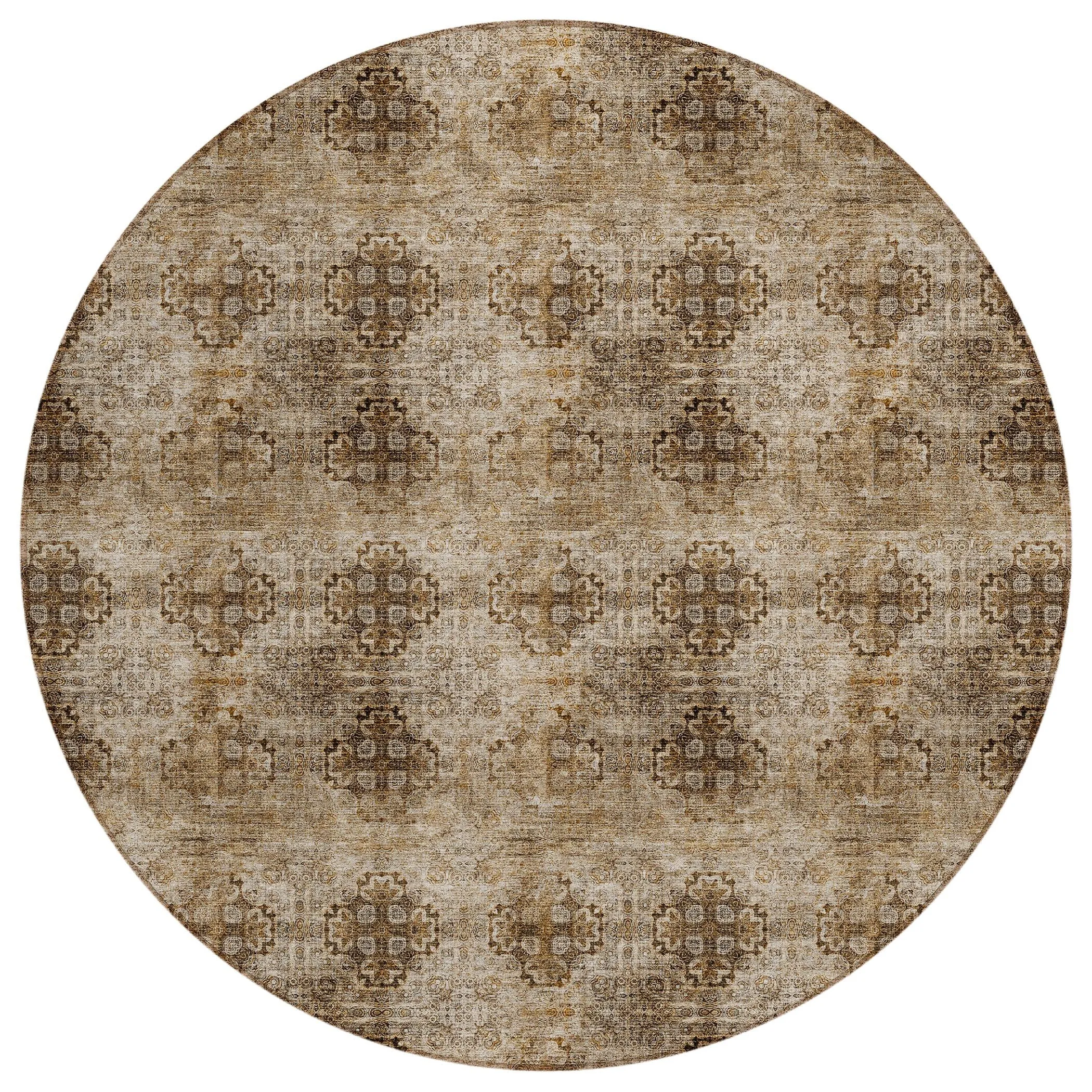 Machine Washable Indoor/ Outdoor Vintage Medallions Chantille Rug