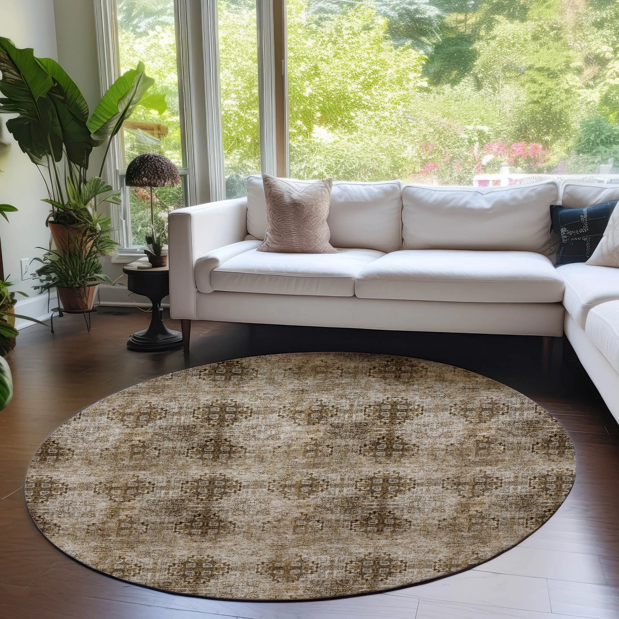 Machine Washable Indoor/ Outdoor Vintage Medallions Chantille Rug