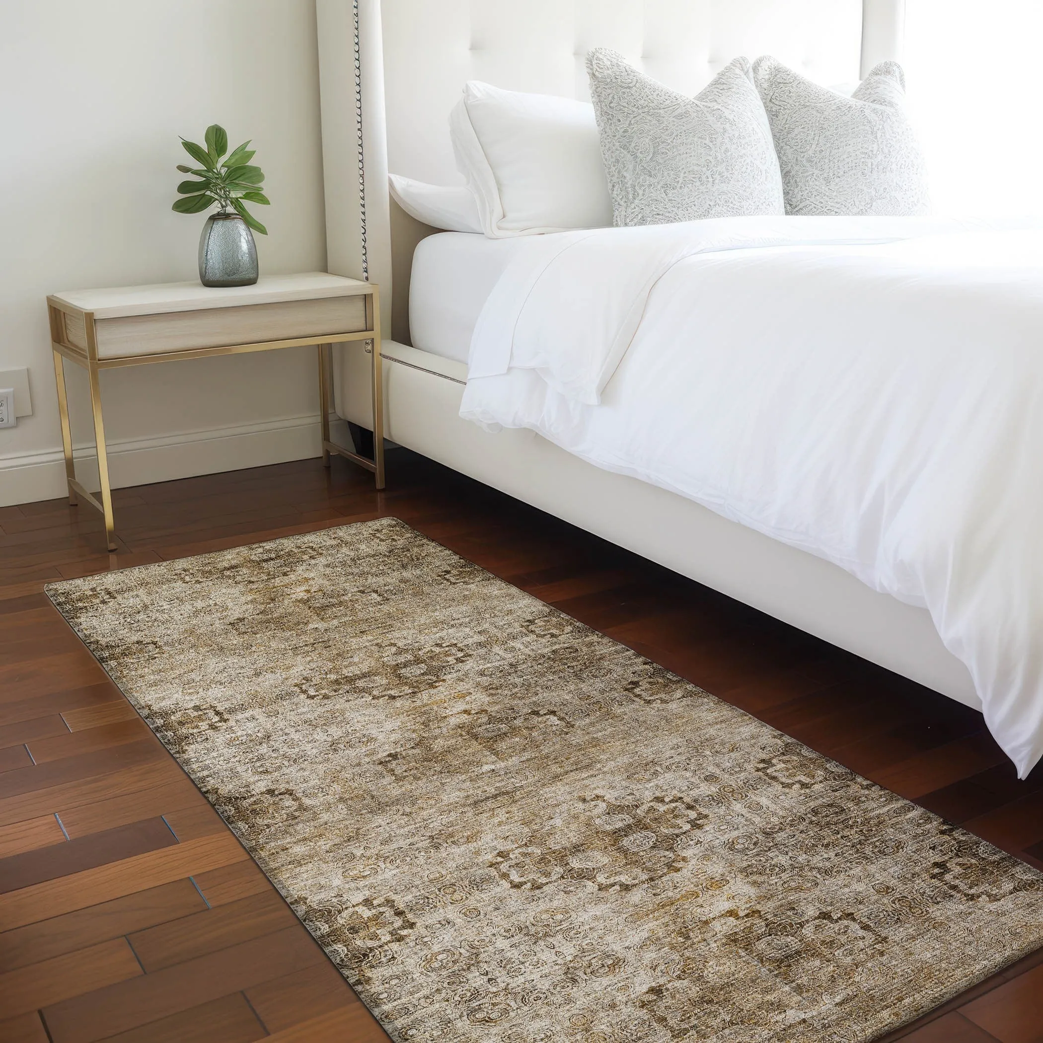 Machine Washable Indoor/ Outdoor Vintage Medallions Chantille Rug