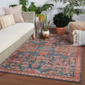Maven Indoor/ Outdoor Oriental Pink/ Blue Area Rug