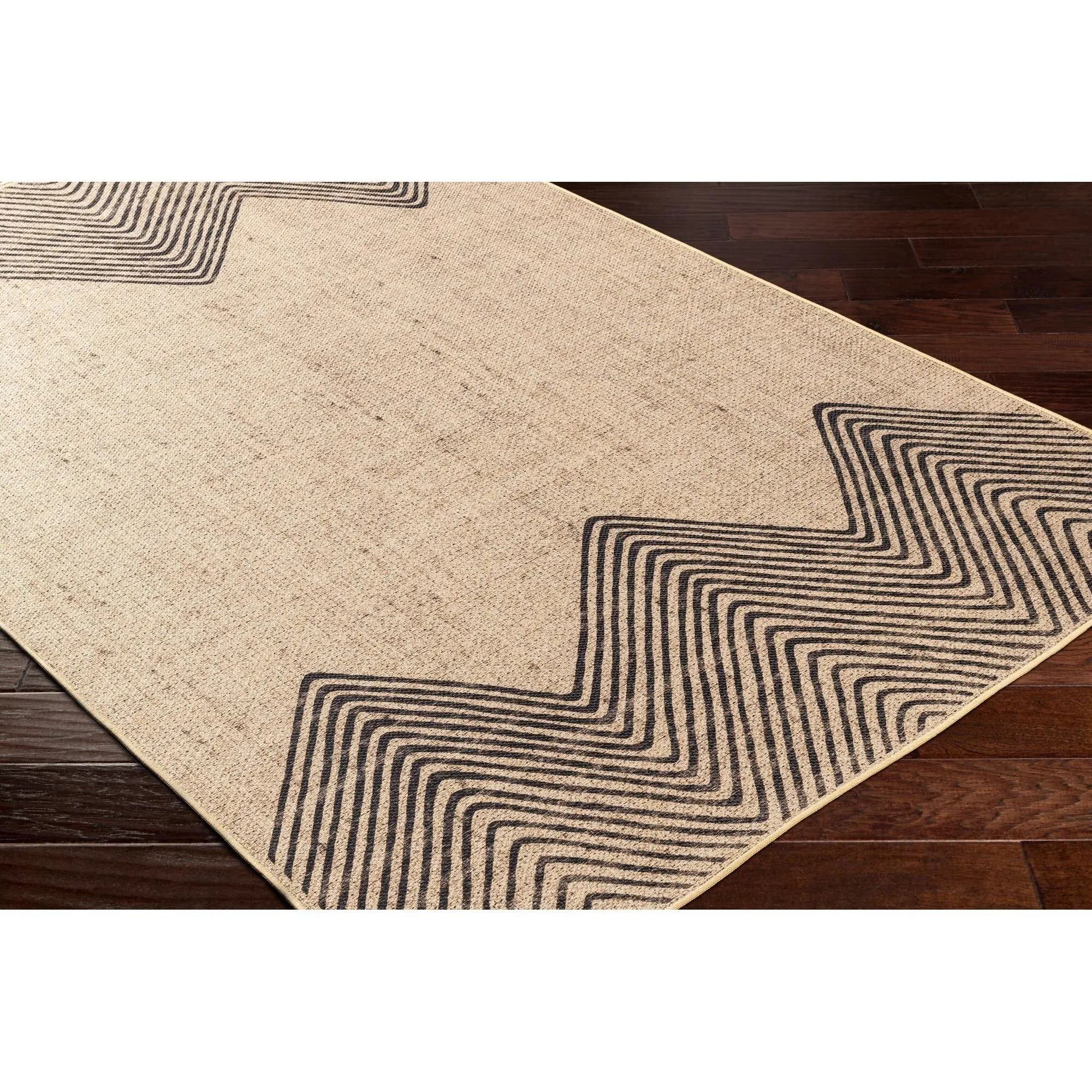 Minata Recycled Bohemian Border Washable Area Rug