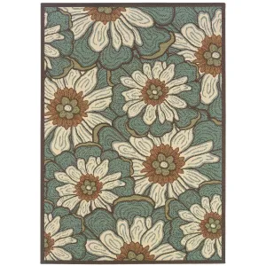 Nancy Blue Brown Floral Outdoor Casual Area Rug