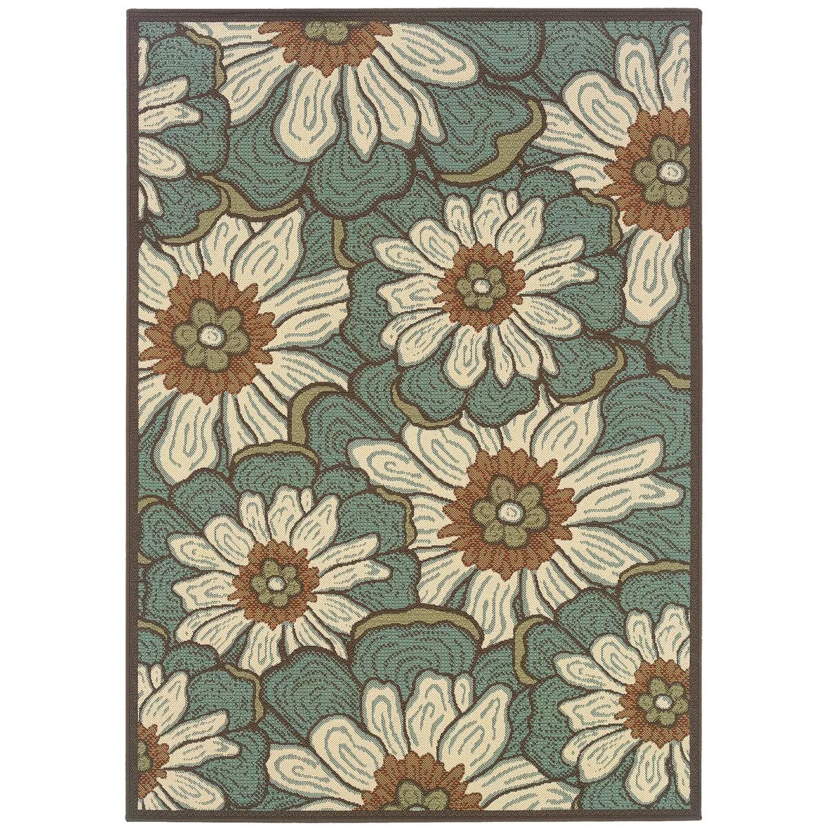 Nancy Blue Brown Floral Outdoor Casual Area Rug