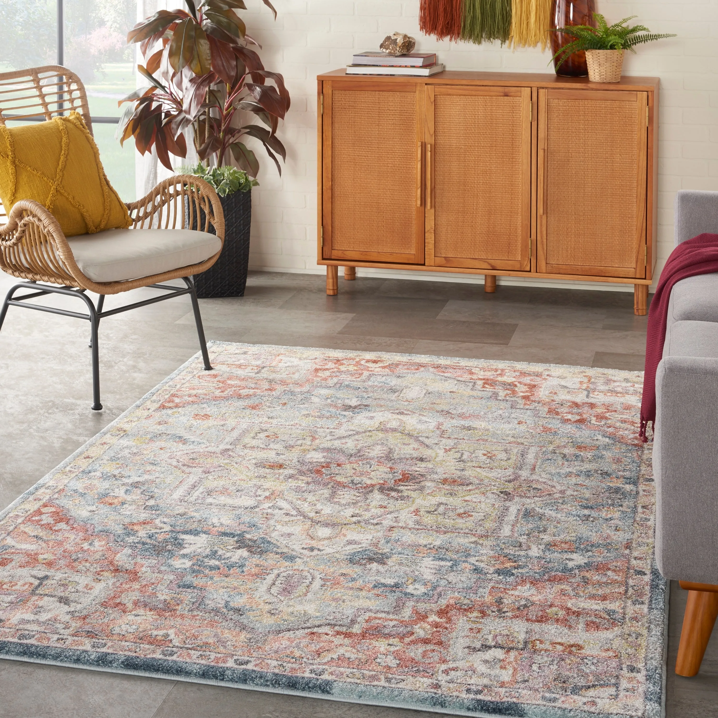 Nourison Juniper Persian Farmhouse Medallion Multicolored Area Rug