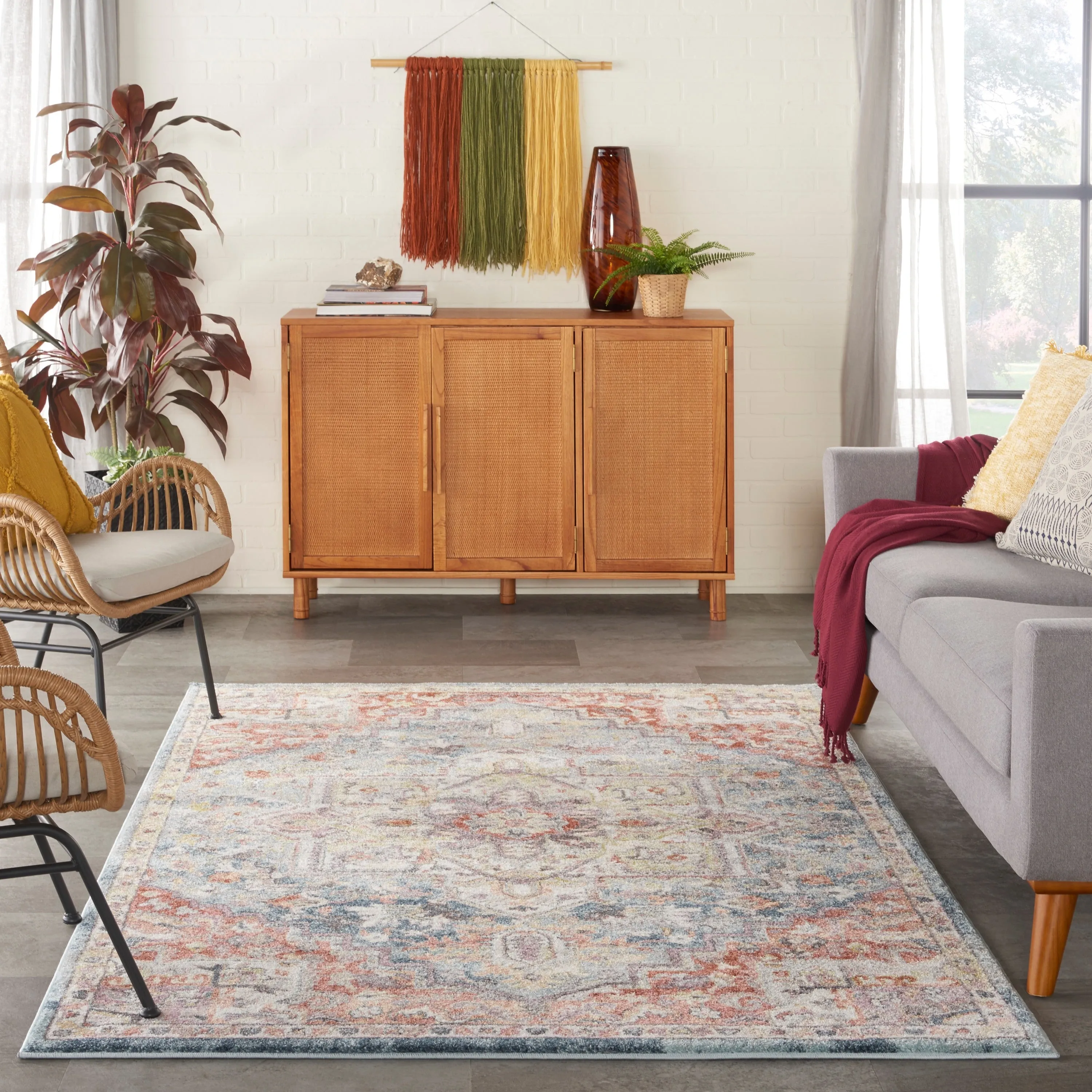 Nourison Juniper Persian Farmhouse Medallion Multicolored Area Rug