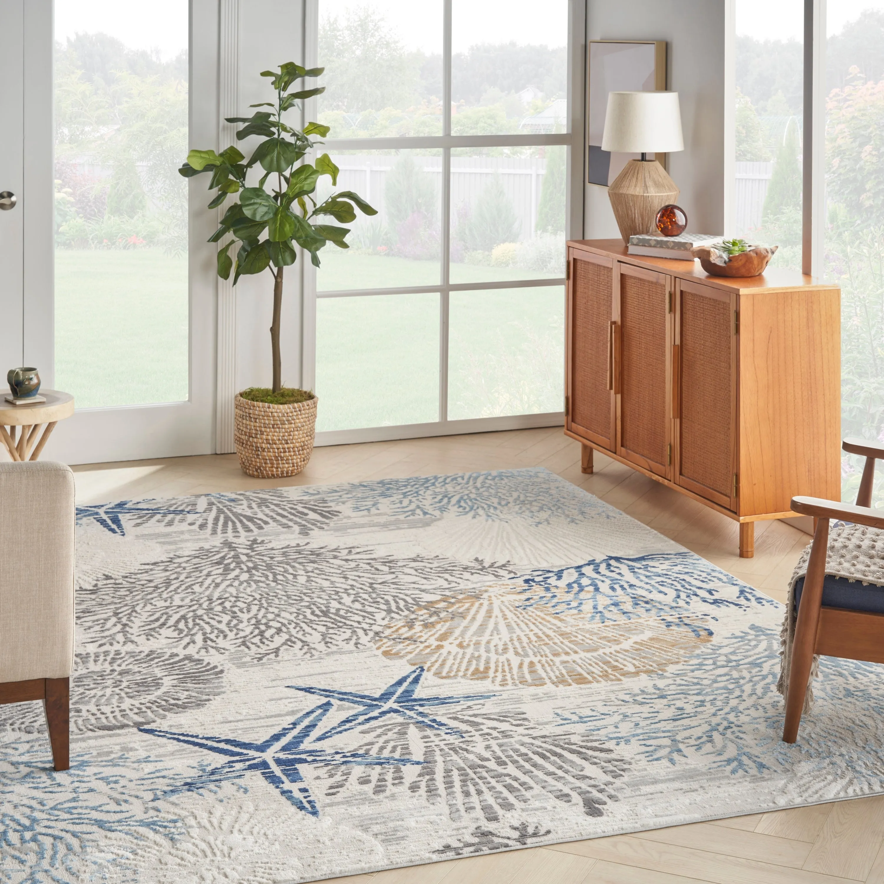 Nourison Pompeii Coastal Beach Shells and Coral Area Rug