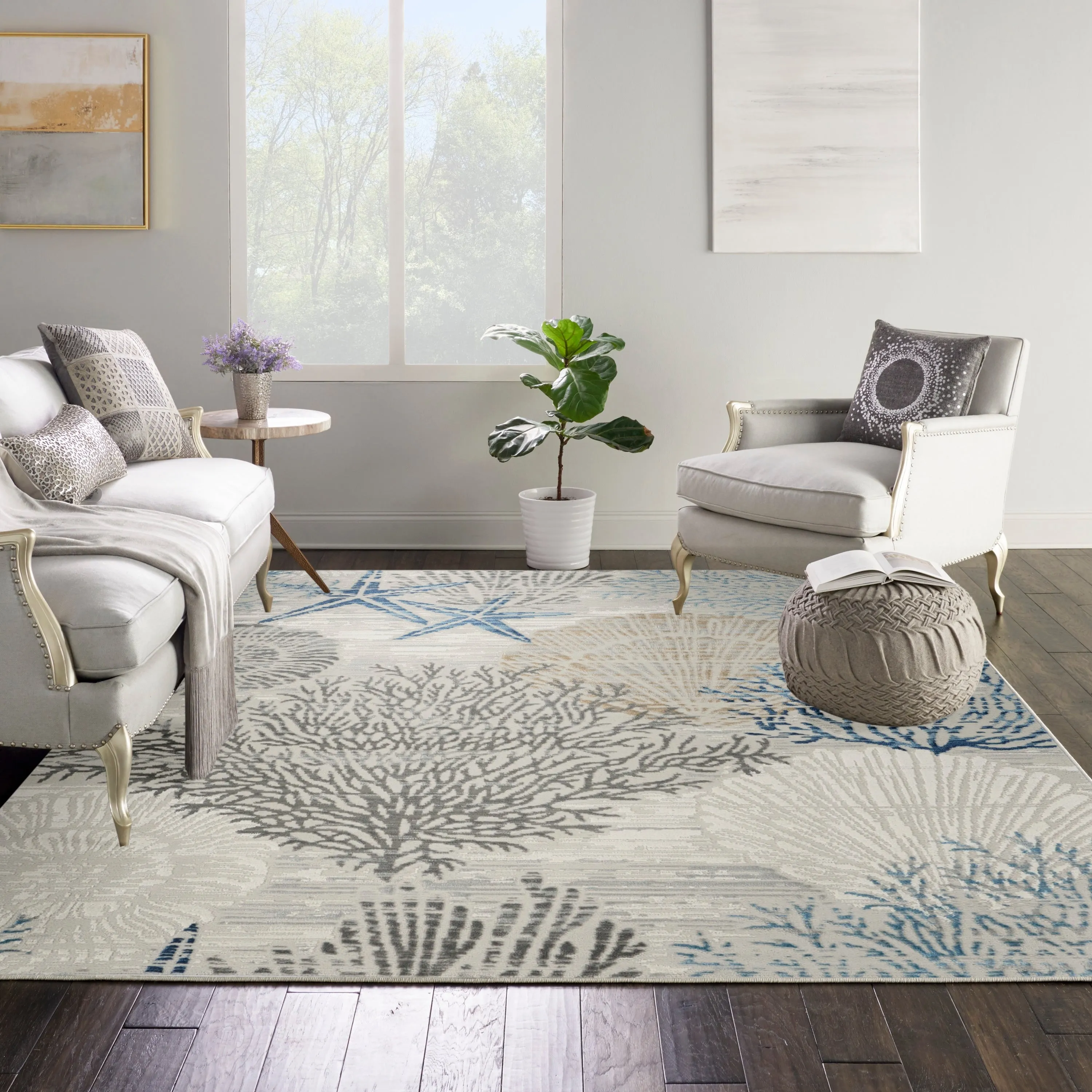 Nourison Pompeii Coastal Beach Shells and Coral Area Rug