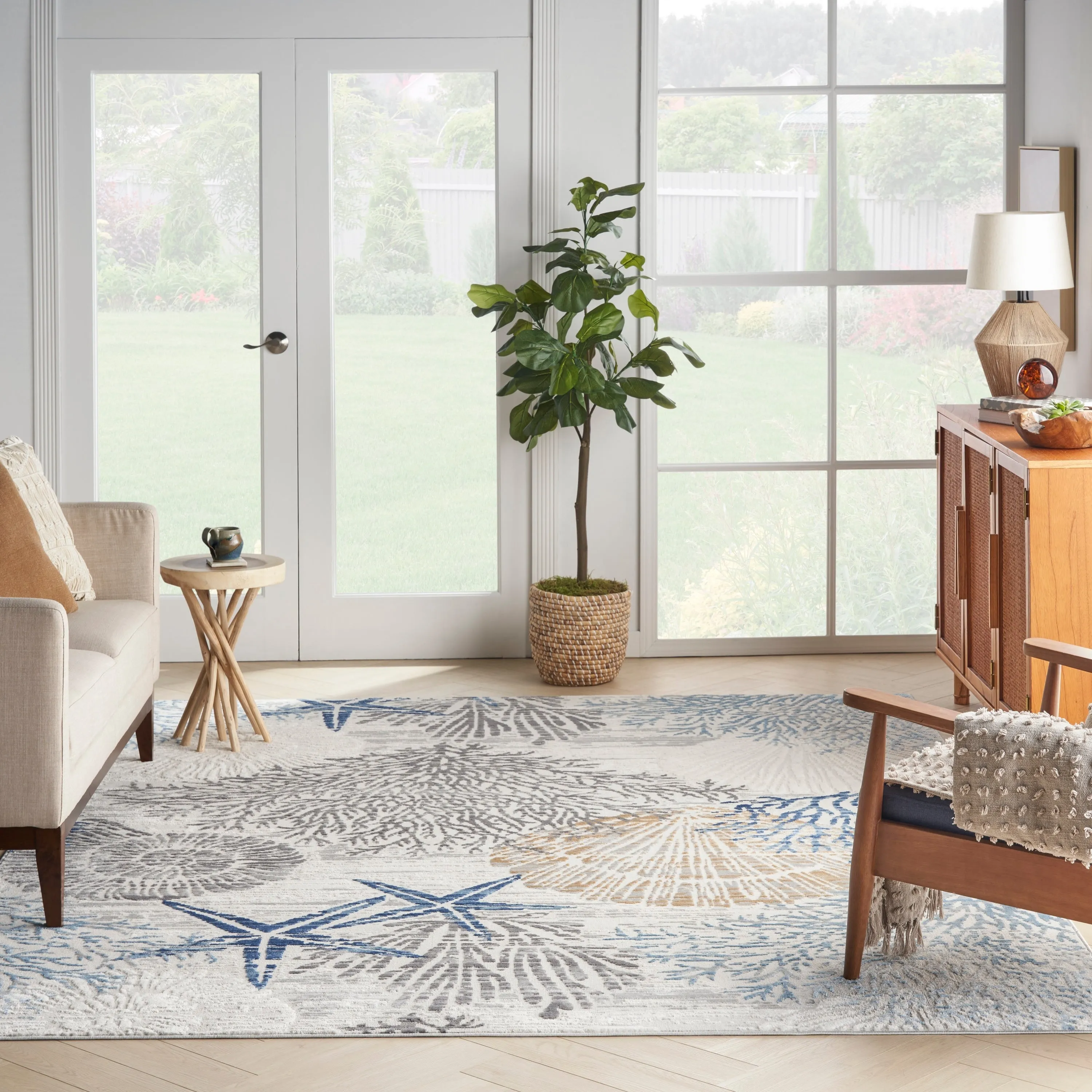 Nourison Pompeii Coastal Beach Shells and Coral Area Rug