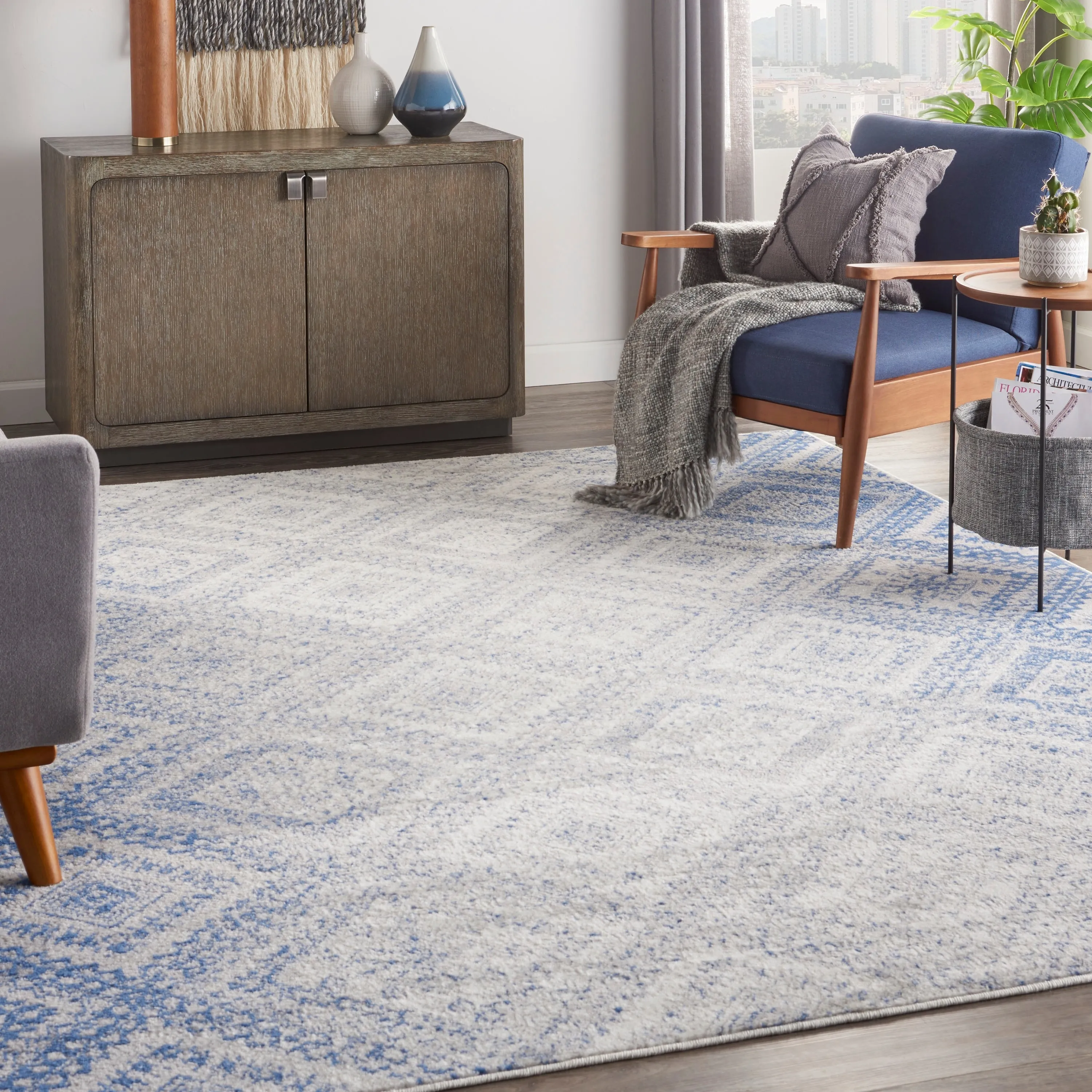 Nourison Whimsicle Boho Distressed Tribal Ivory Blue Area Rug