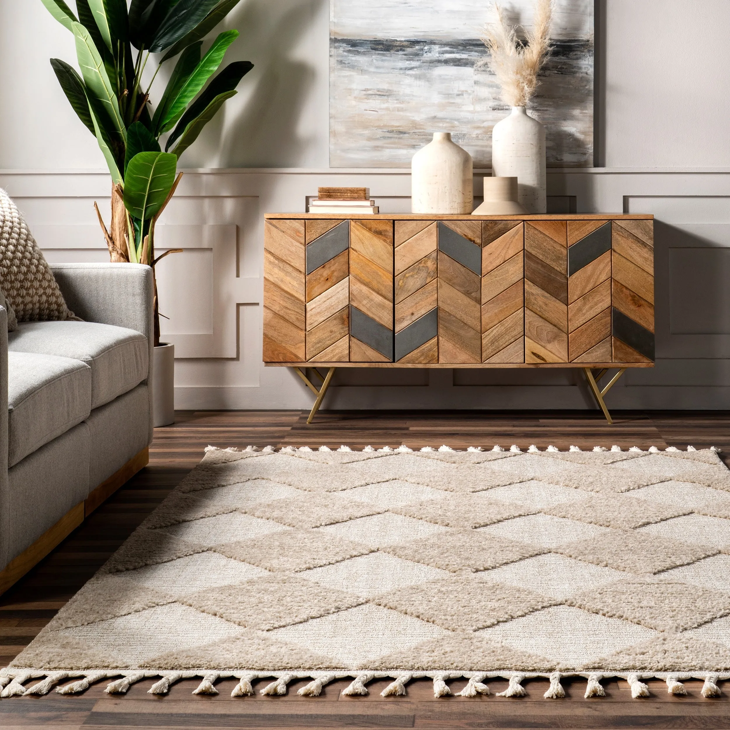 Nuloom Marissa High/Low Diamond Tassel Area Rug