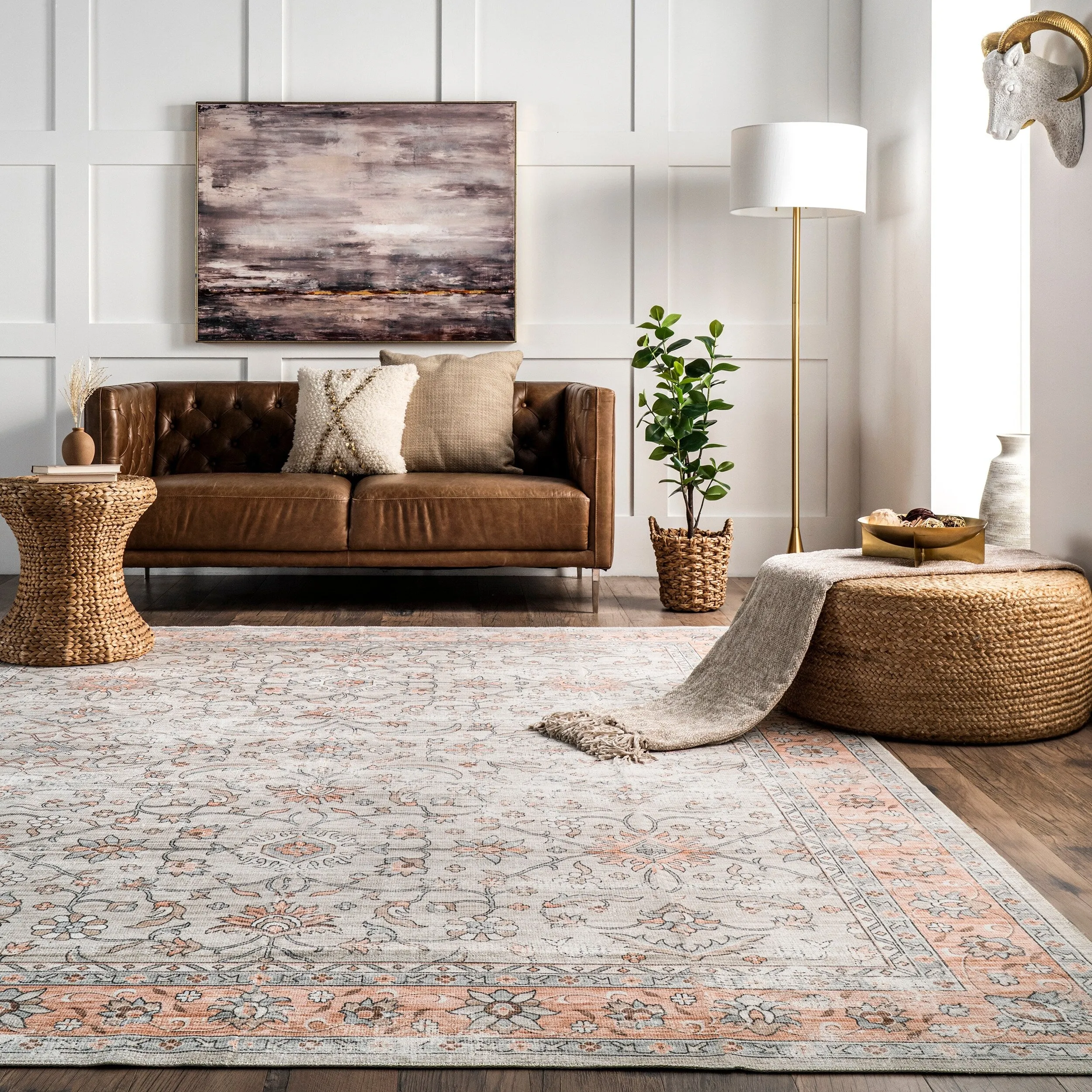 Nuloom Marlena SpinClean Faded Floral Machine Washable Area Rug