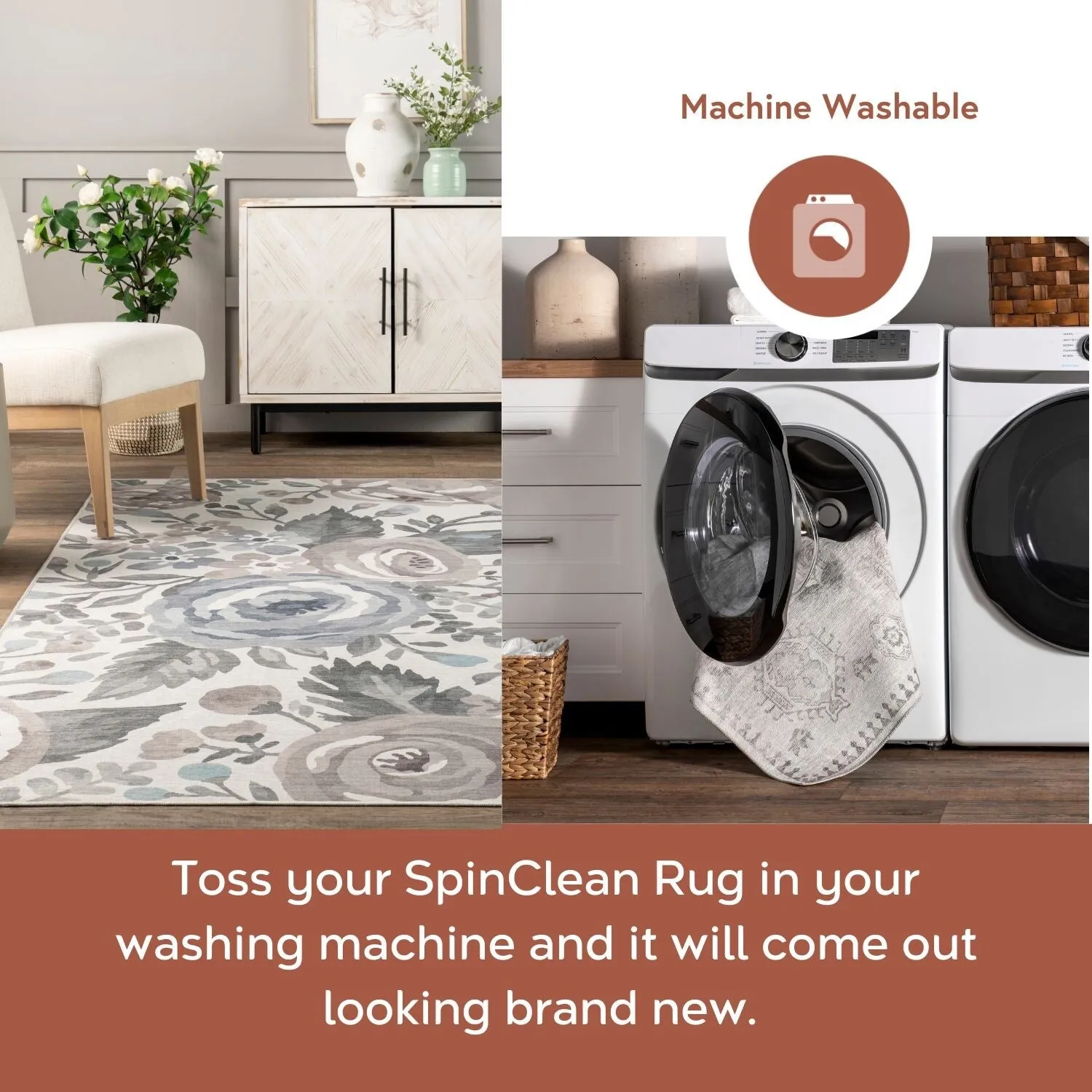 Nuloom Tiffani Floral Machine Washable SplashGuard Area Rug