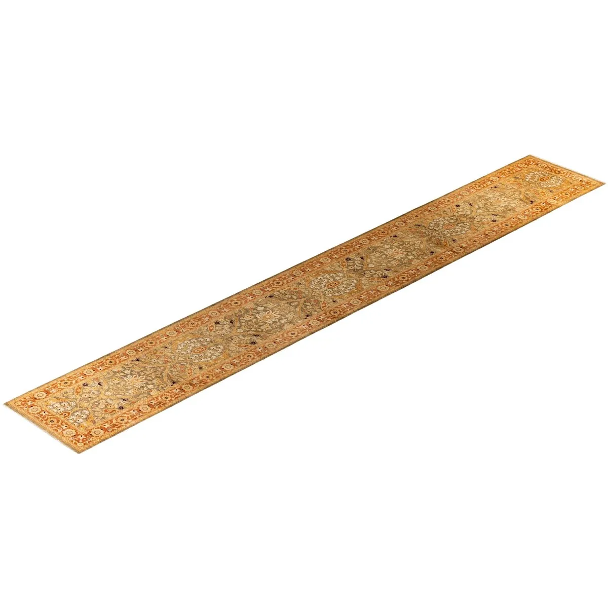 Overton Hand Knotted Wool Vintage Inspired Traditional Ottoman Green Runner Rug - 3' 1 x 22' 1