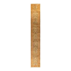 Overton Hand Knotted Wool Vintage Inspired Traditional Ottoman Green Runner Rug - 3' 1 x 22' 1