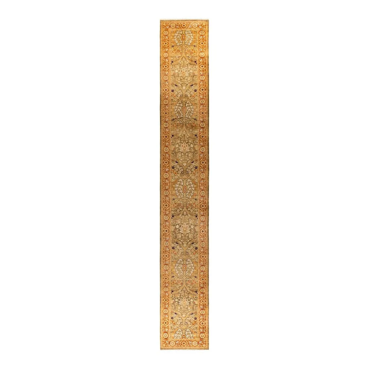 Overton Hand Knotted Wool Vintage Inspired Traditional Ottoman Green Runner Rug - 3' 1 x 22' 1