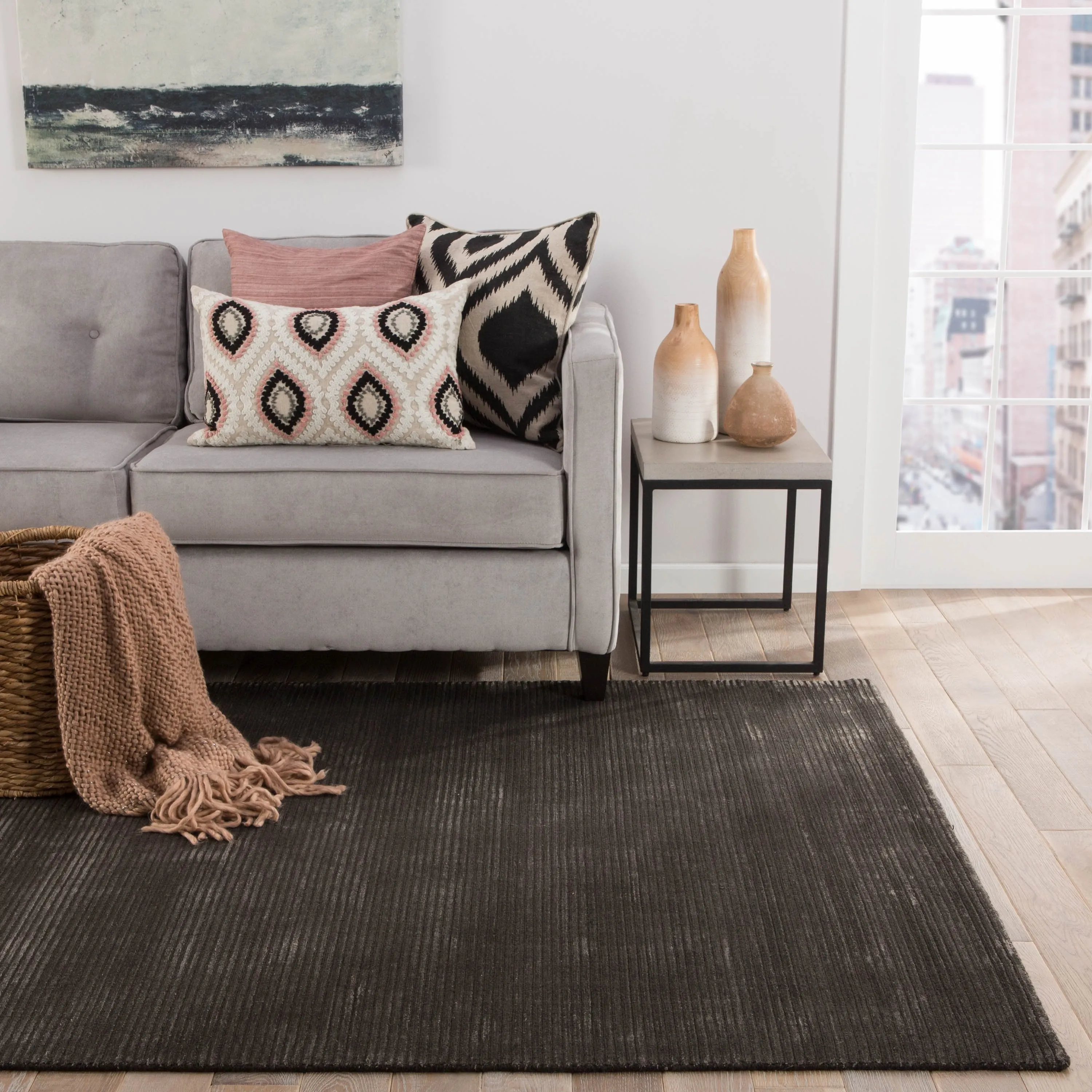 Phase Handmade Solid Color Textured Wool/ Viscose Area Rug