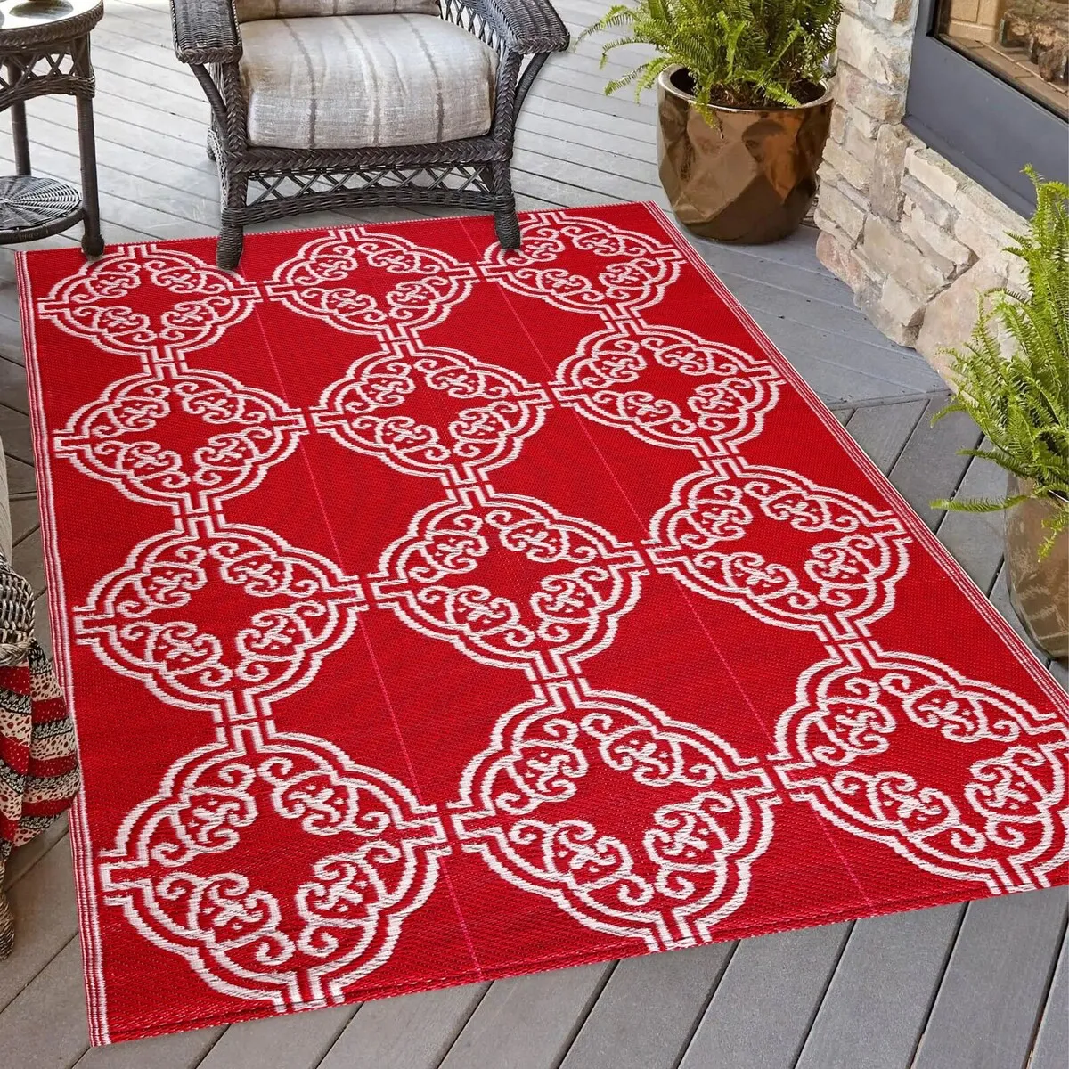 Playa Rug Outdoor Recycled Reversible Plastic Folded Mat/Rug Marrakesh Collection Lightweight & Weather. Water and UV Resistant