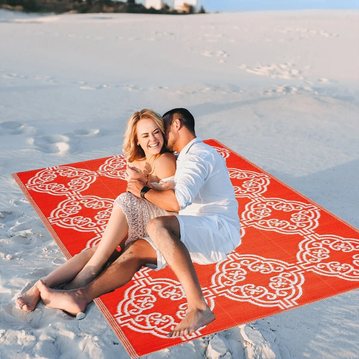 Playa Rug Outdoor Recycled Reversible Plastic Folded Mat/Rug Marrakesh Collection Lightweight & Weather. Water and UV Resistant