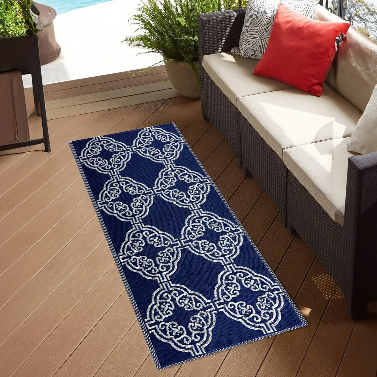Playa Rug Outdoor Recycled Reversible Plastic Folded Mat/Rug Marrakesh Collection Lightweight & Weather. Water and UV Resistant