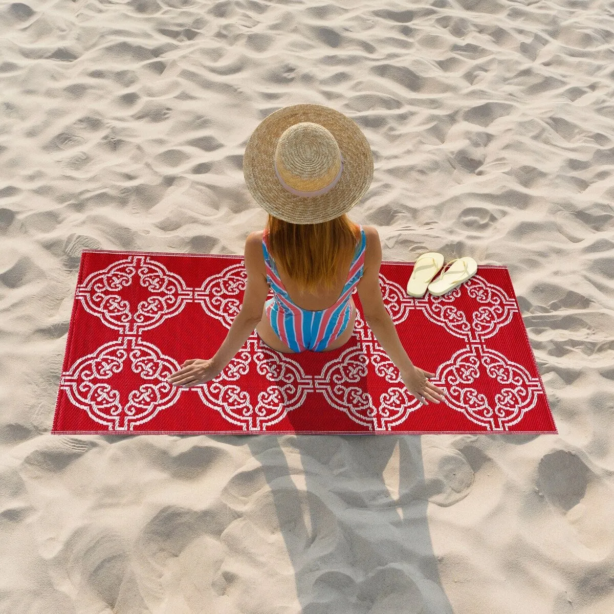 Playa Rug Outdoor Recycled Reversible Plastic Folded Mat/Rug Marrakesh Collection Lightweight & Weather. Water and UV Resistant