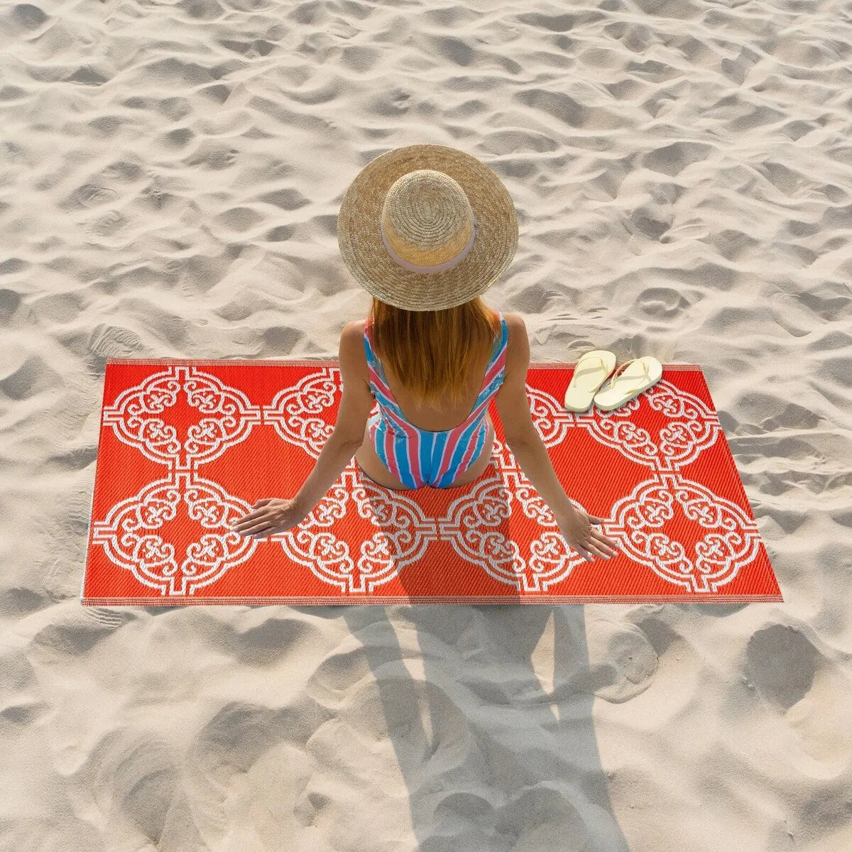 Playa Rug Outdoor Recycled Reversible Plastic Folded Mat/Rug Marrakesh Collection Lightweight & Weather. Water and UV Resistant