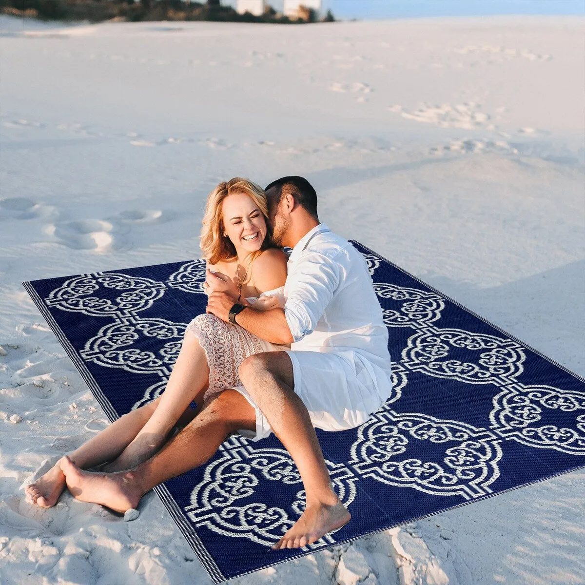 Playa Rug Outdoor Recycled Reversible Plastic Folded Mat/Rug Marrakesh Collection Lightweight & Weather. Water and UV Resistant