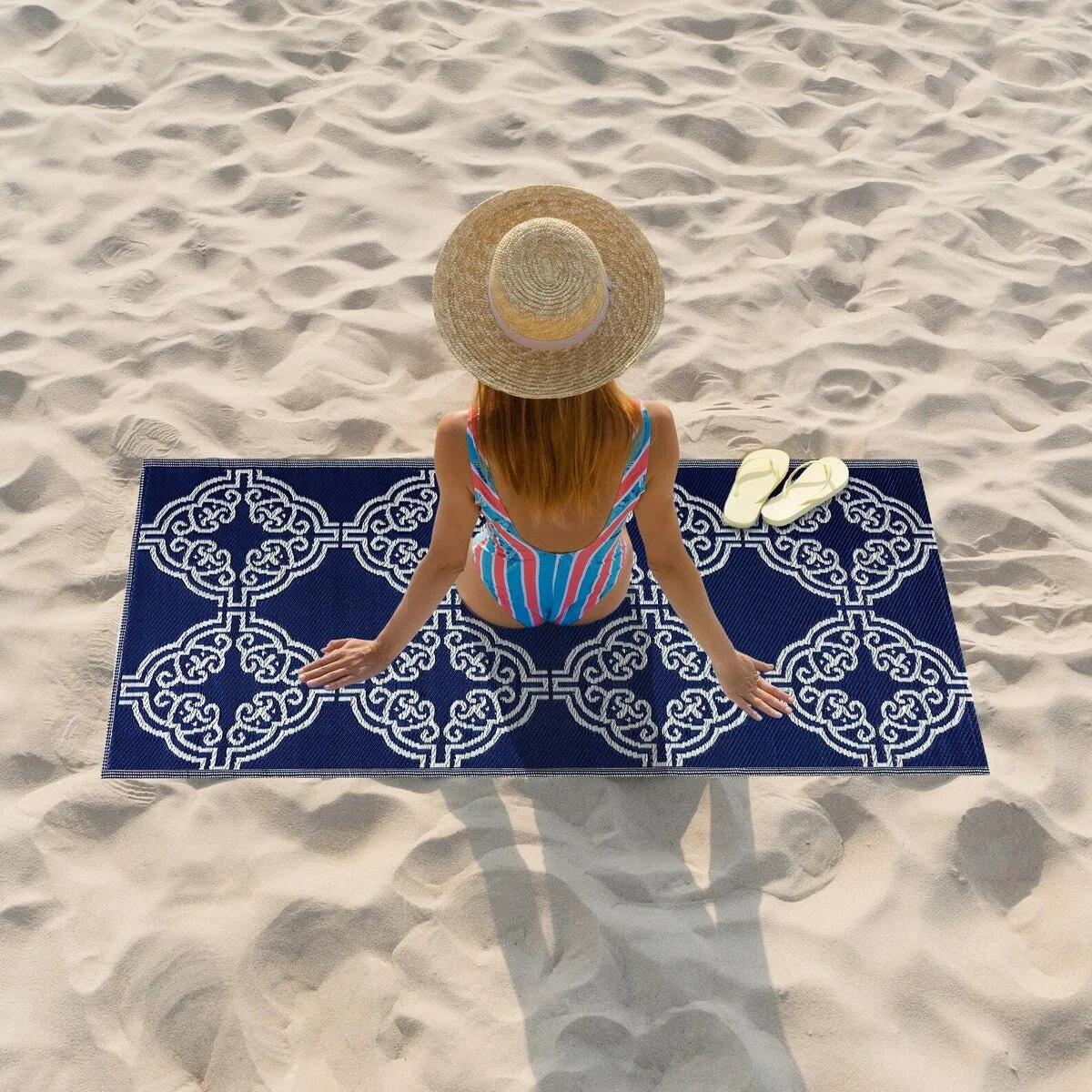 Playa Rug Outdoor Recycled Reversible Plastic Folded Mat/Rug Marrakesh Collection Lightweight & Weather. Water and UV Resistant