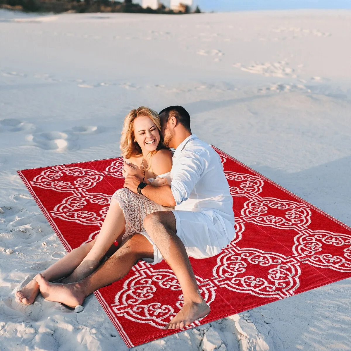 Playa Rug Outdoor Recycled Reversible Plastic Folded Mat/Rug Marrakesh Collection Lightweight & Weather. Water and UV Resistant