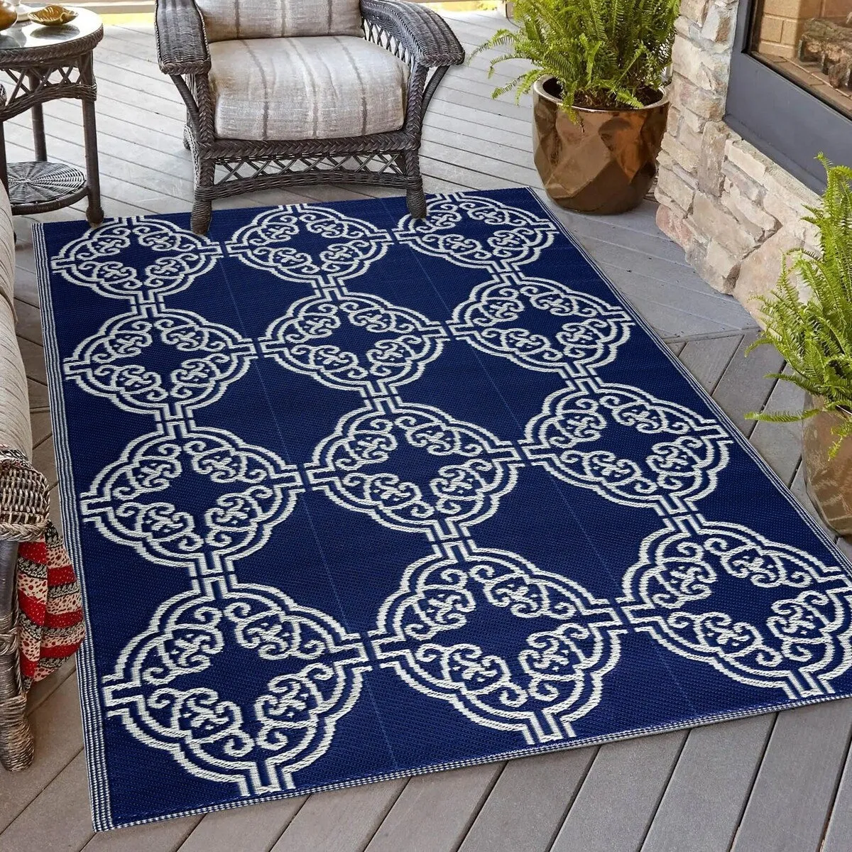 Playa Rug Outdoor Recycled Reversible Plastic Folded Mat/Rug Marrakesh Collection Lightweight & Weather. Water and UV Resistant