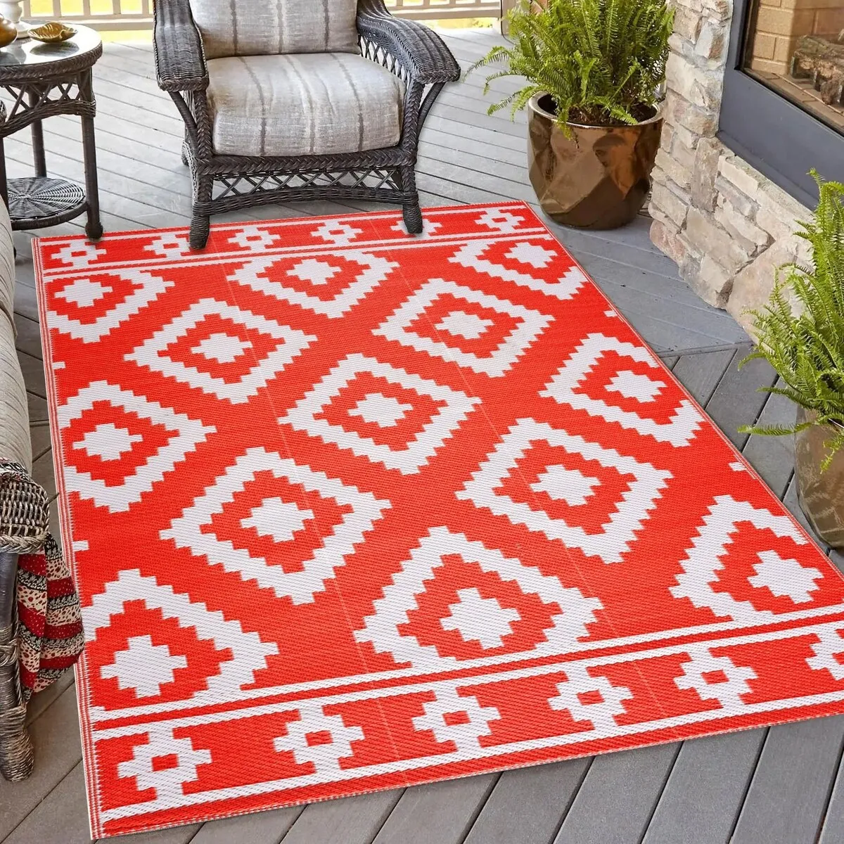 Playa Rug Outdoor Recycled Reversible Plastic Folded Mat/Rug Milan Collection Lightweight & Weather. Water and UV Resistant