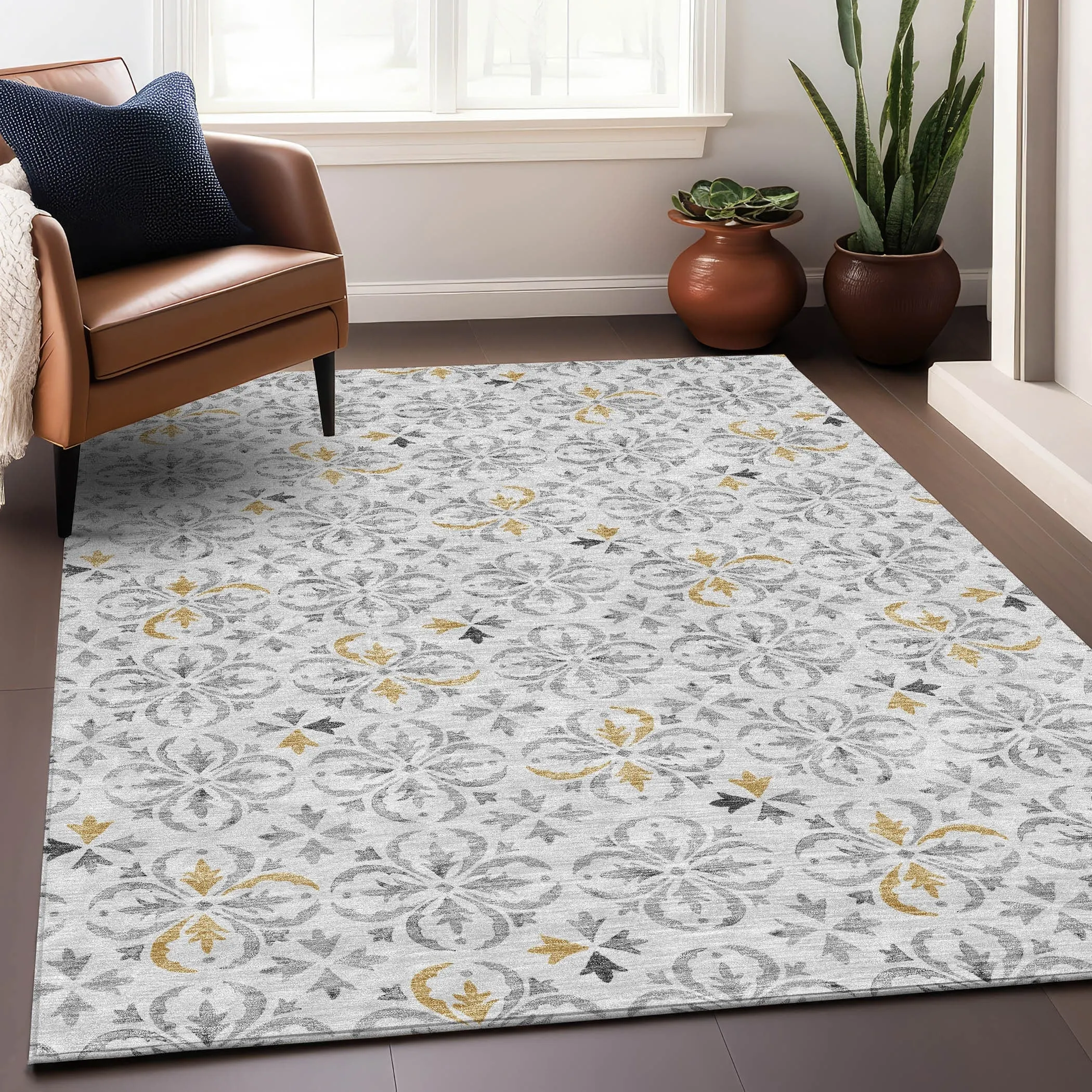 Premium Washable Super Soft Transitional Medallions Mayfield Rug