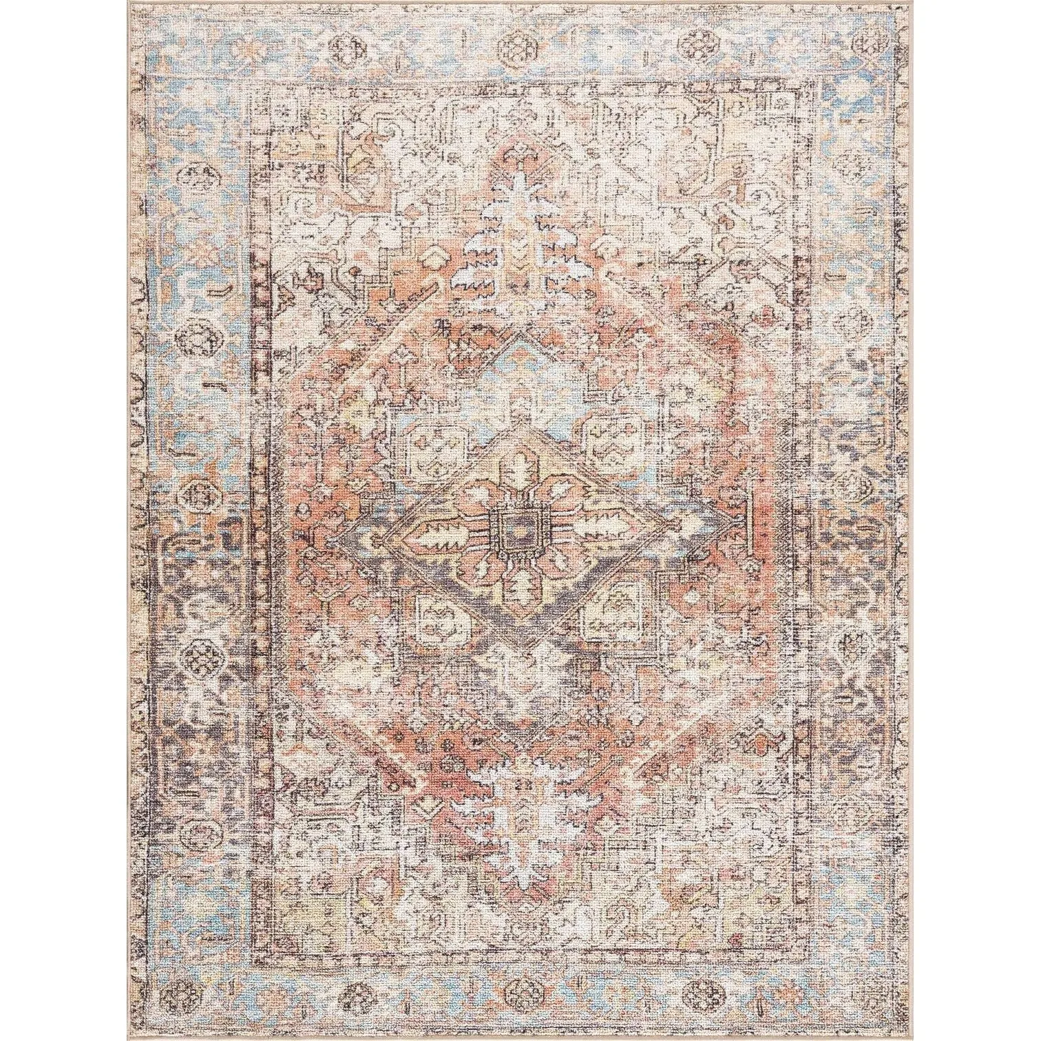 Reseca Oriental Traditional Vintage Distressed Machine Washable Area Rug