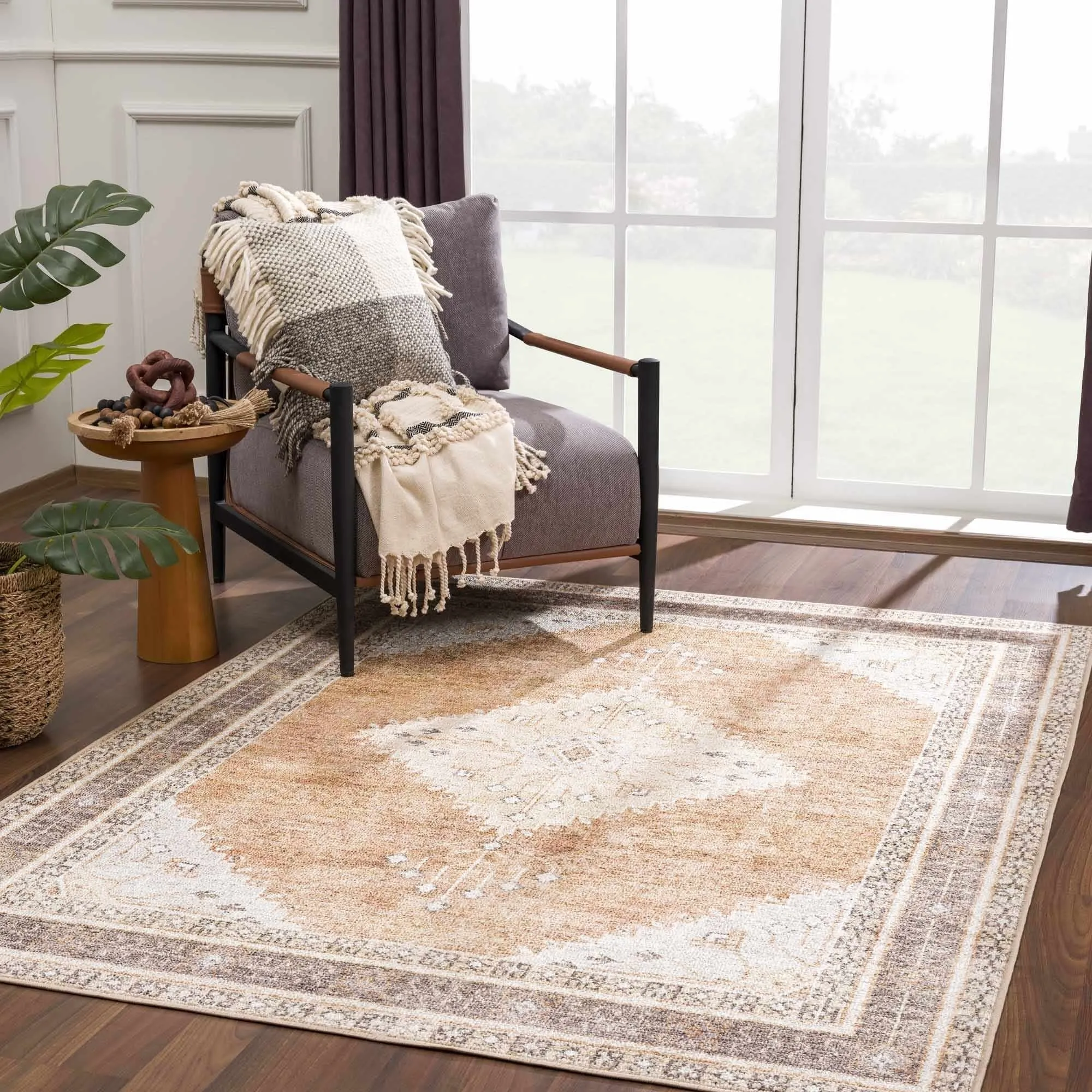 Reseca Oriental Traditional Vintage Distressed Machine Washable Area Rug