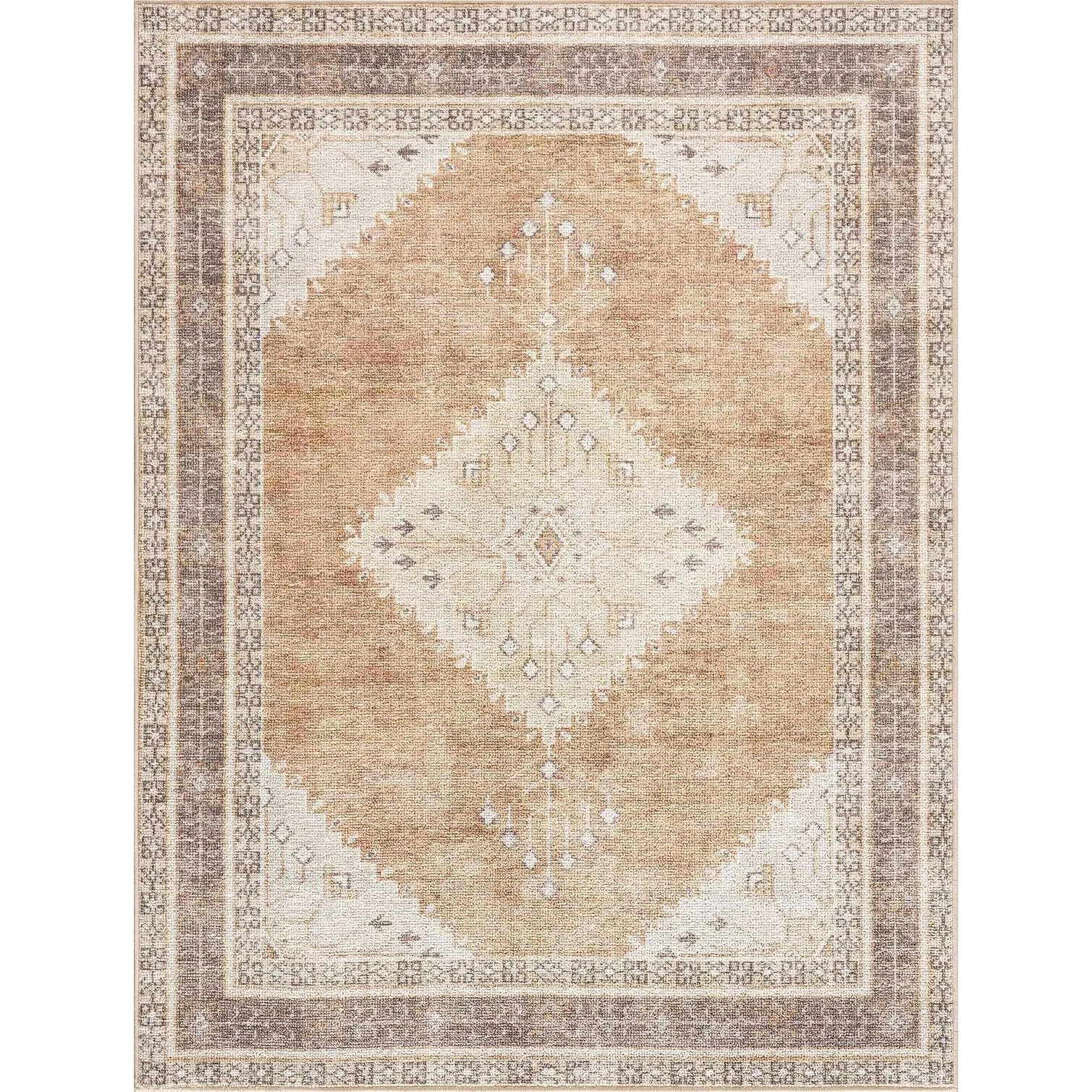 Reseca Oriental Traditional Vintage Distressed Machine Washable Area Rug