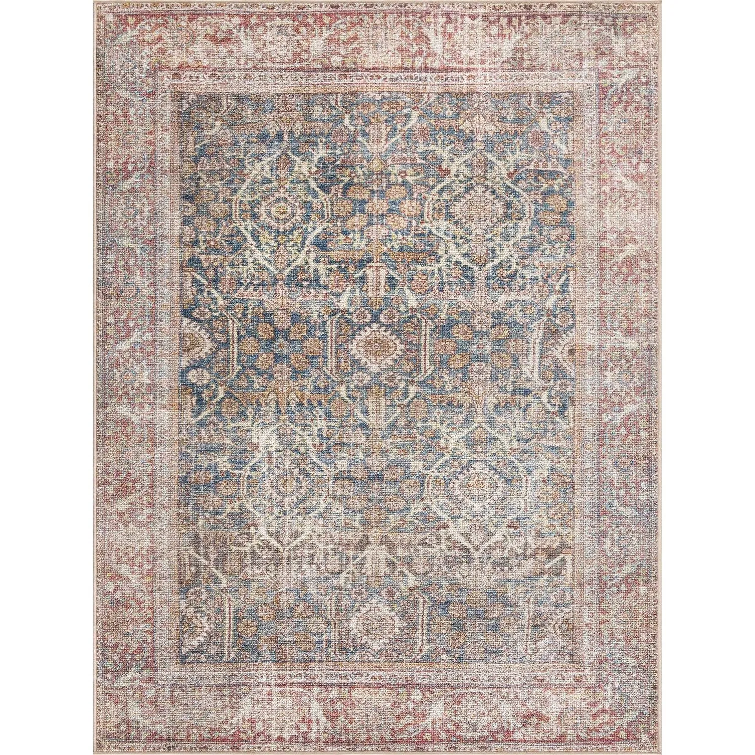 Reseca Oriental Traditional Vintage Distressed Machine Washable Area Rug