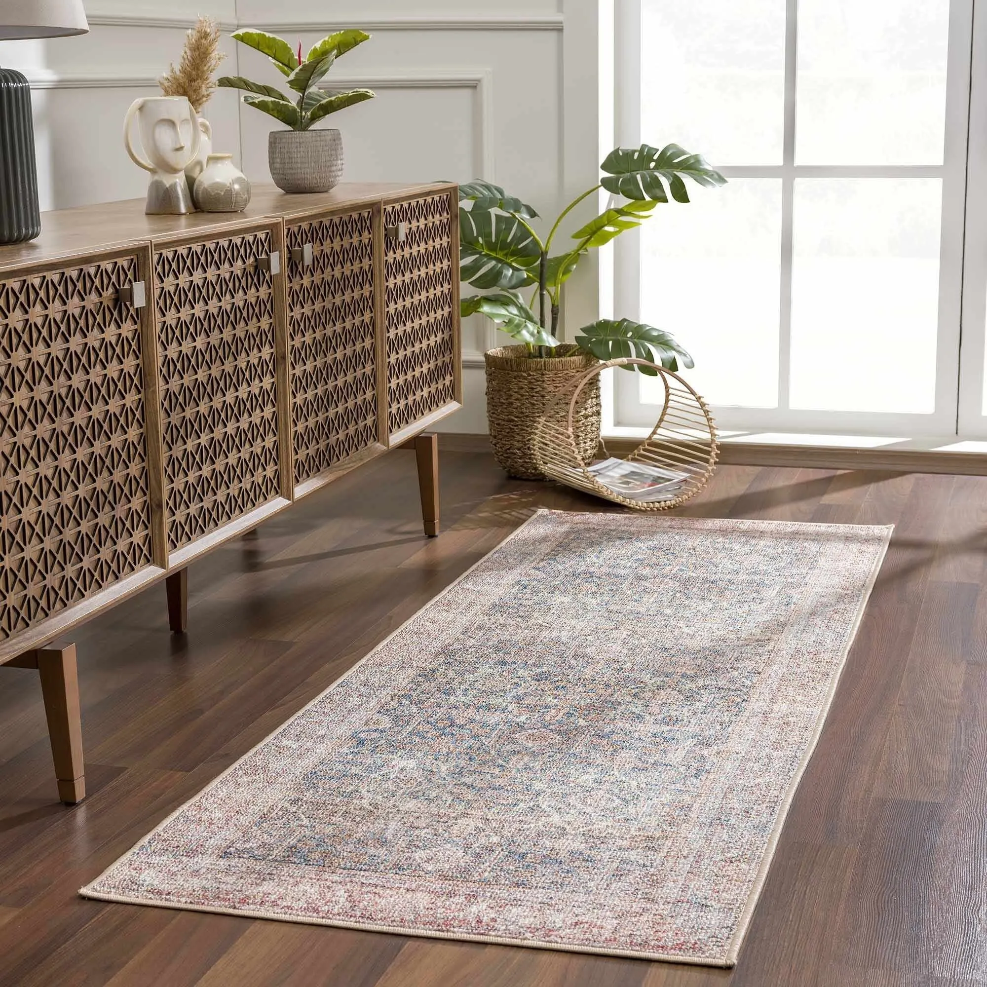 Reseca Oriental Traditional Vintage Distressed Machine Washable Area Rug