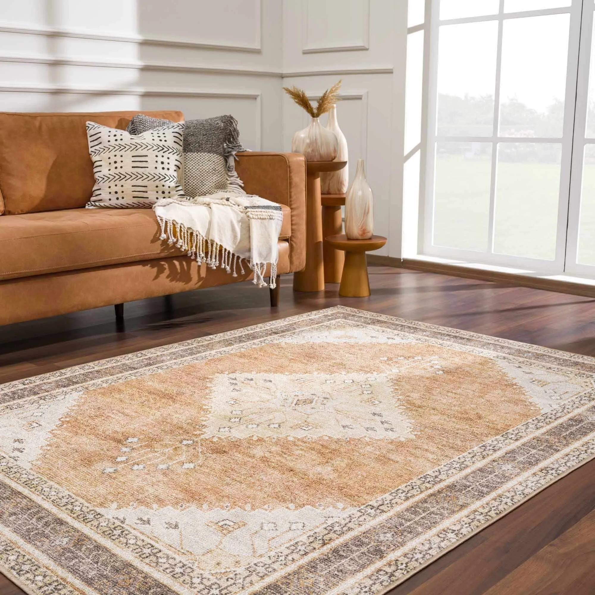 Reseca Oriental Traditional Vintage Distressed Machine Washable Area Rug
