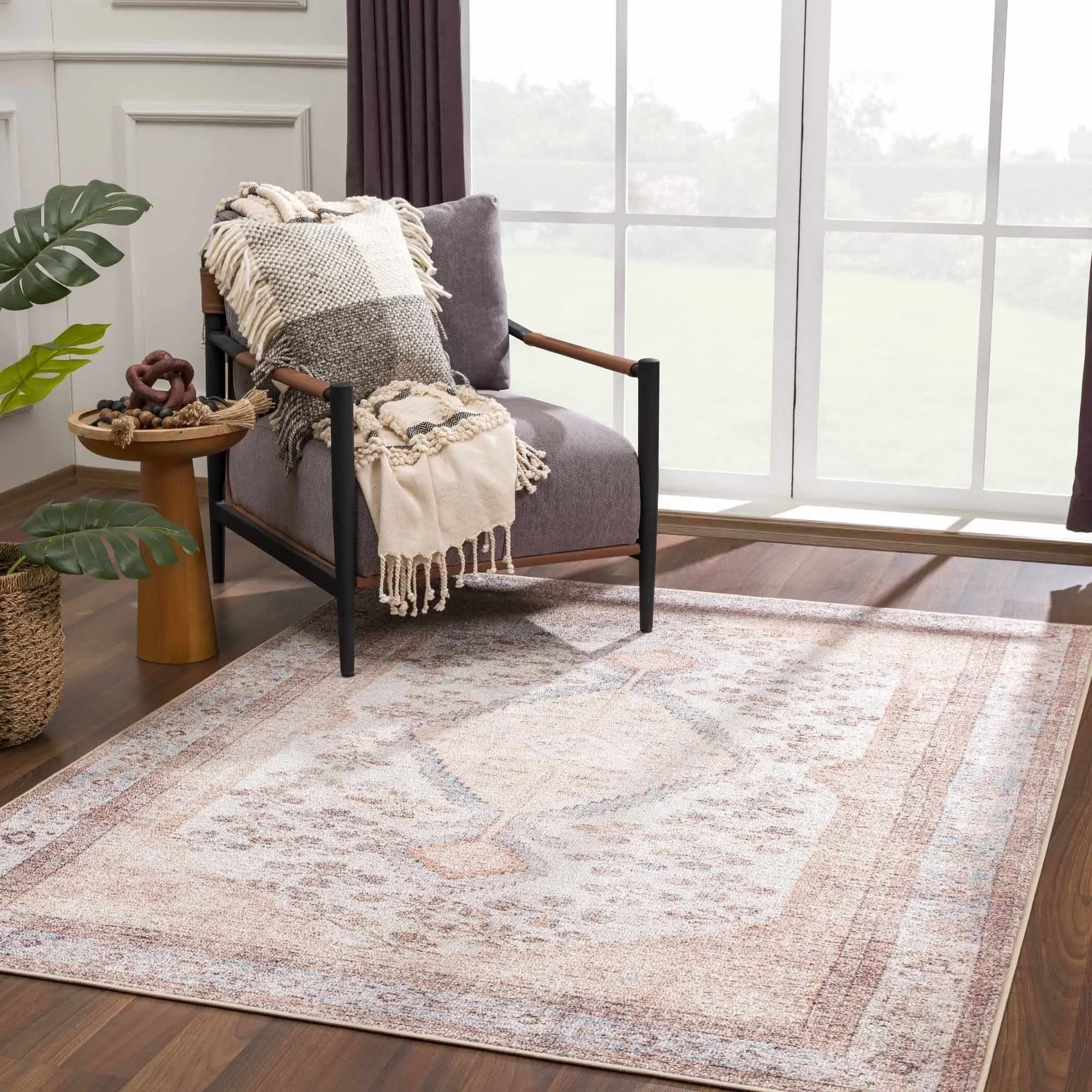 Reseca Oriental Traditional Vintage Distressed Machine Washable Area Rug