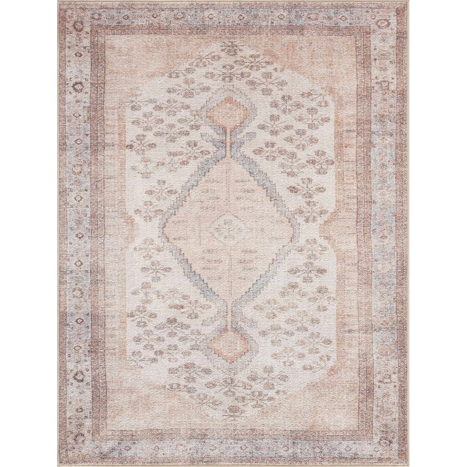 Reseca Oriental Traditional Vintage Distressed Machine Washable Area Rug