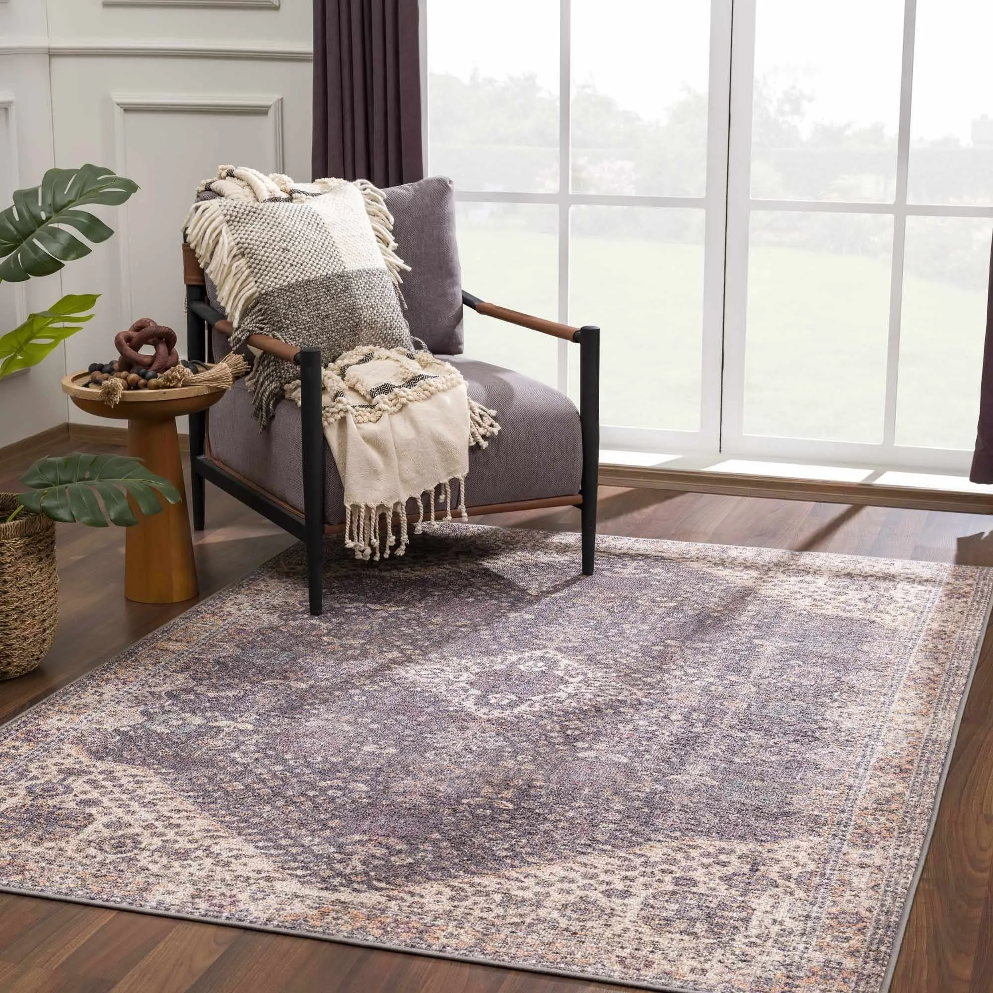 Reseca Oriental Traditional Vintage Distressed Machine Washable Area Rug