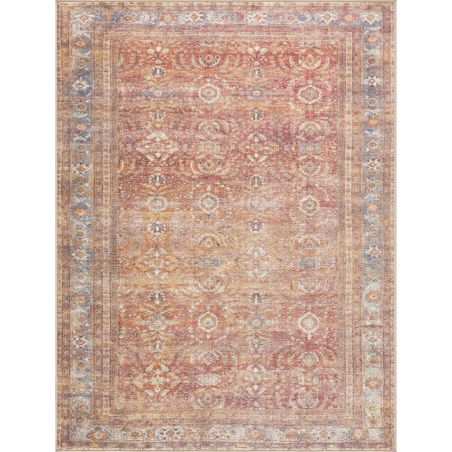 Reseca Oriental Traditional Vintage Distressed Machine Washable Area Rug
